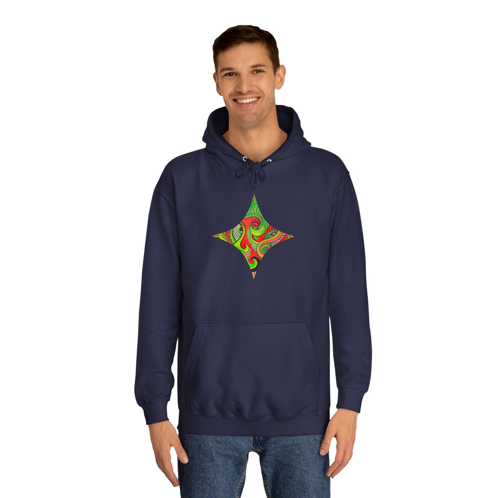 Psychedelic Swirl Hoodie — Retro Green & Red Abstract Graphic #f987456