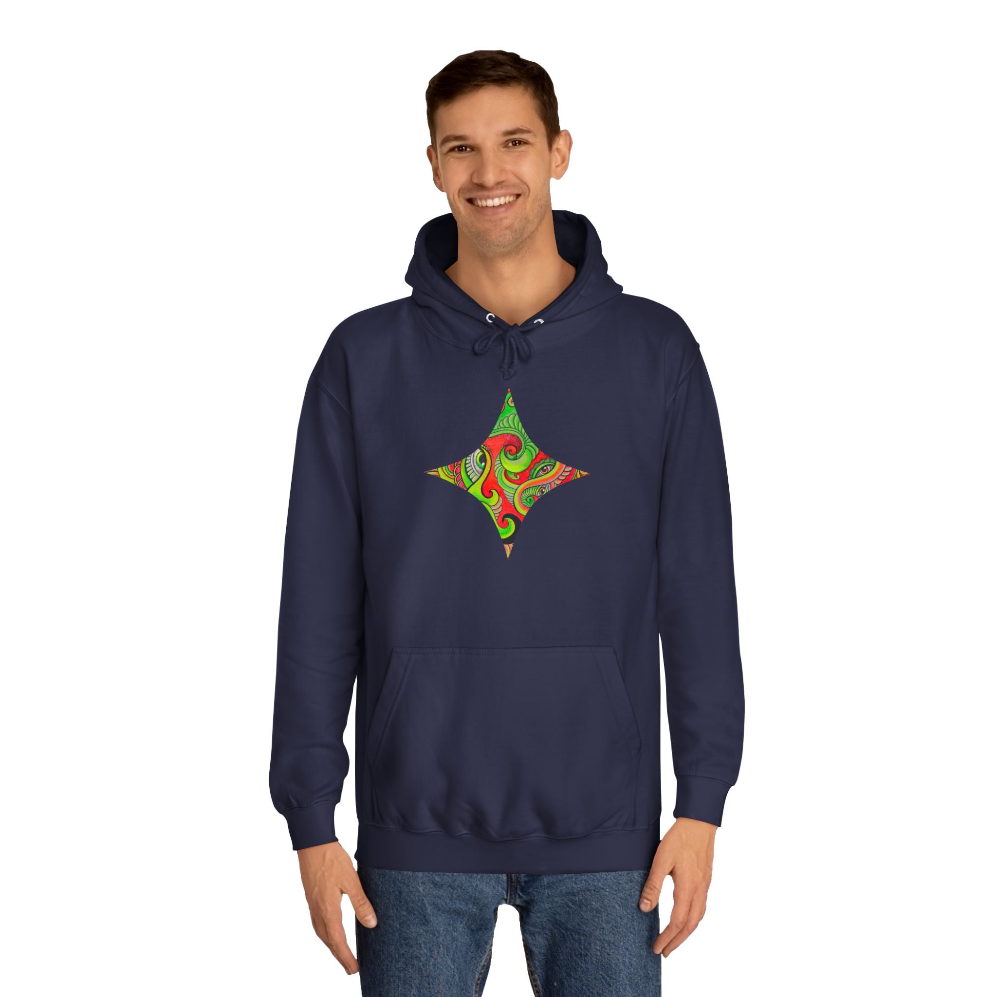 Psychedelic Swirl Hoodie — Retro Green & Red Abstract Graphic #f987456