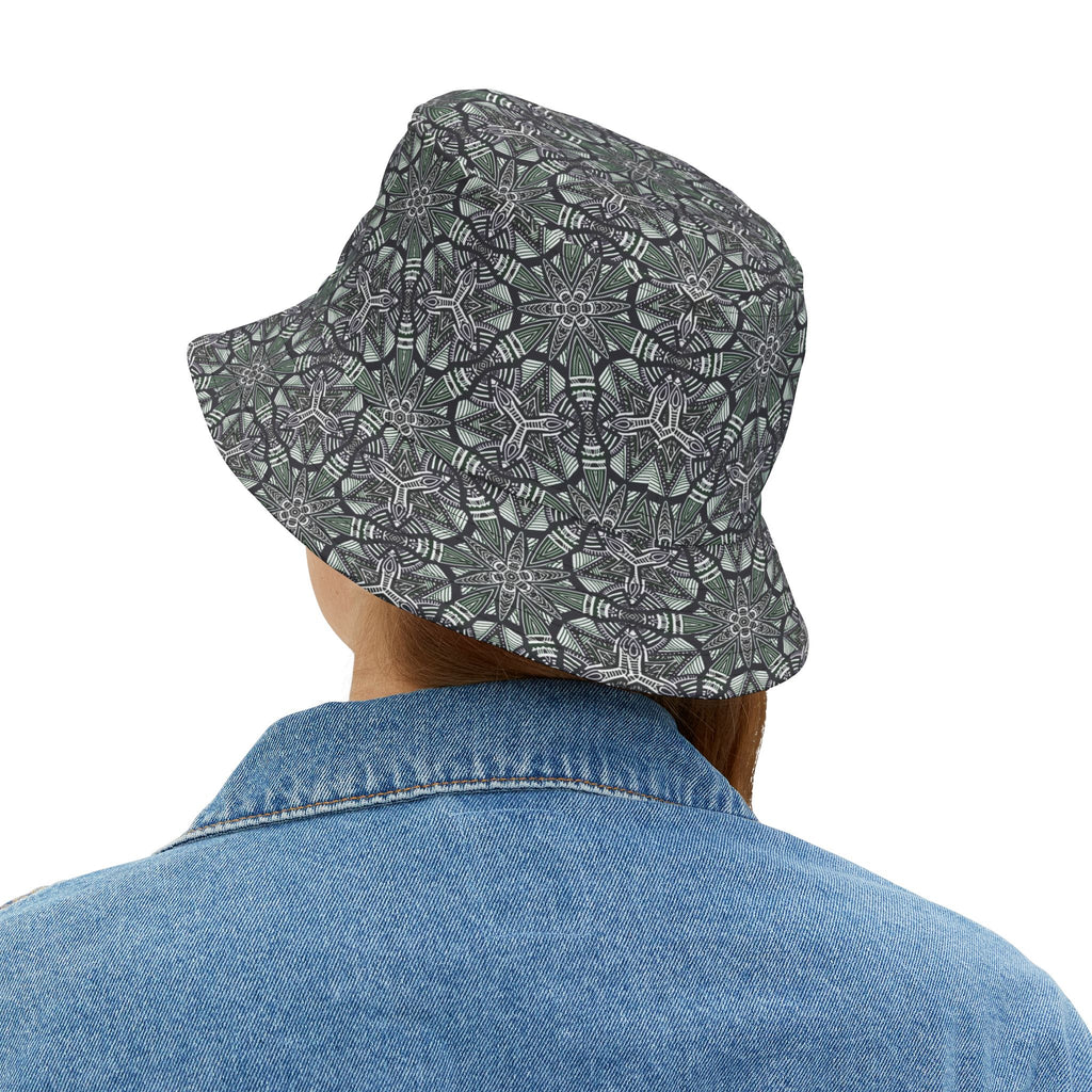 Kaleidoscope Tile Bucket Hat — Green Geometric AOP Sun Hat #jf9754