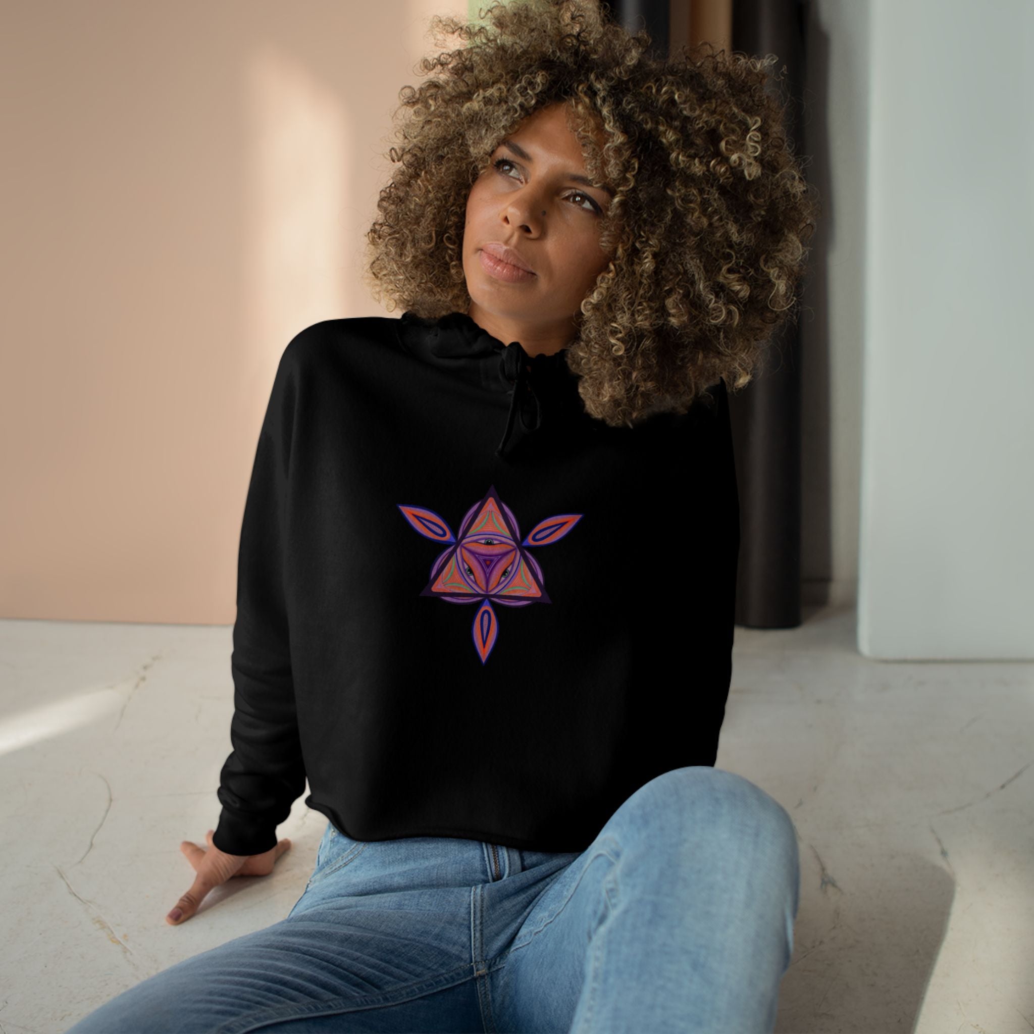 Boho Heart Mandala Crop Hoodie — Psychedelic Floral Tribal Graphic  #chpf3