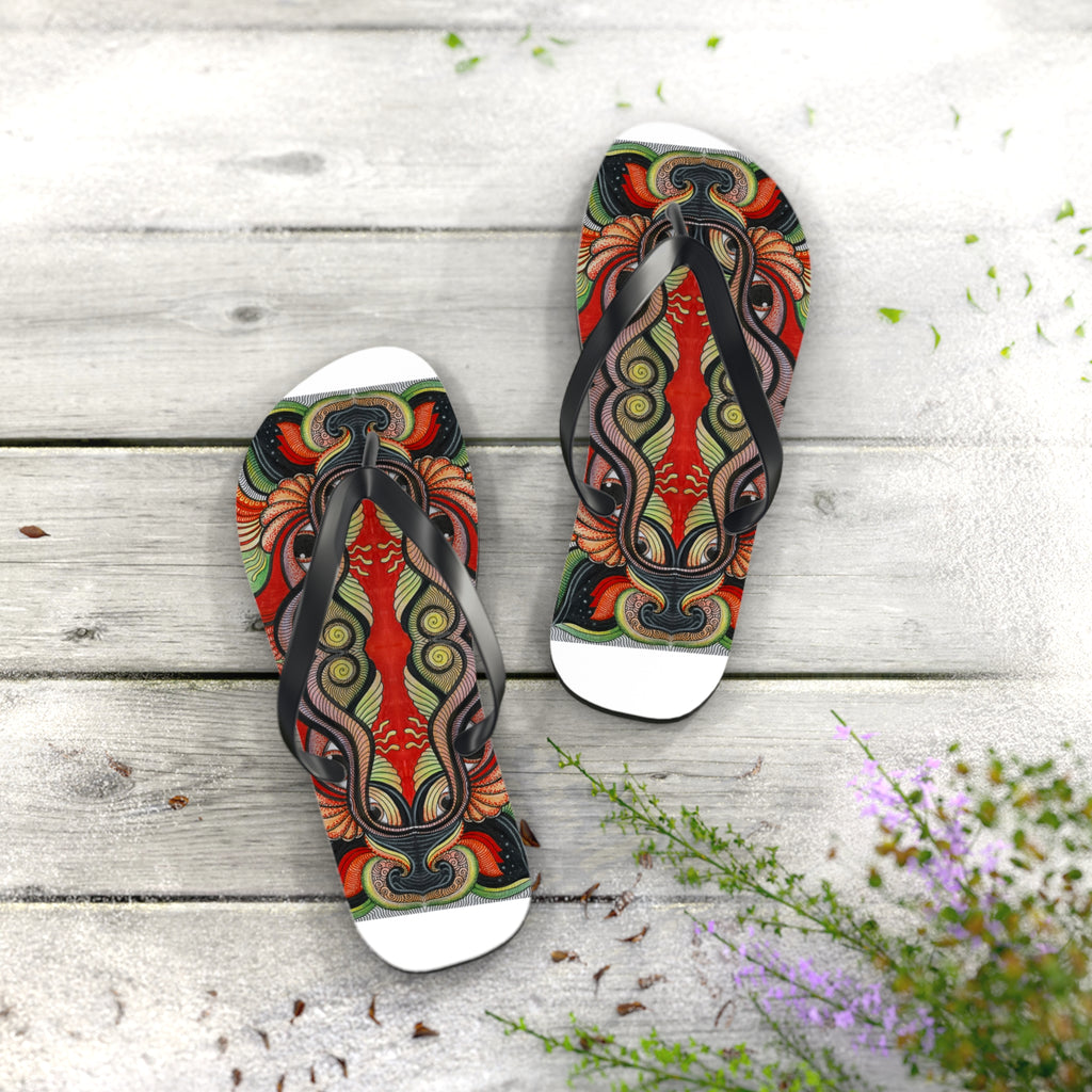 Boho Tribal Floral Flip Flops — Colorful Psychedelic Summer Sandals #f