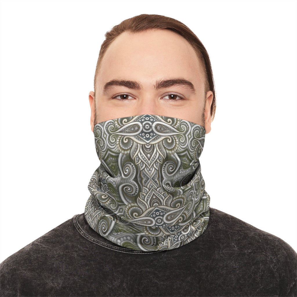 Winter Neck Gaiter — Olive Paisley Drawstring Face Mask & Scarf #s46742