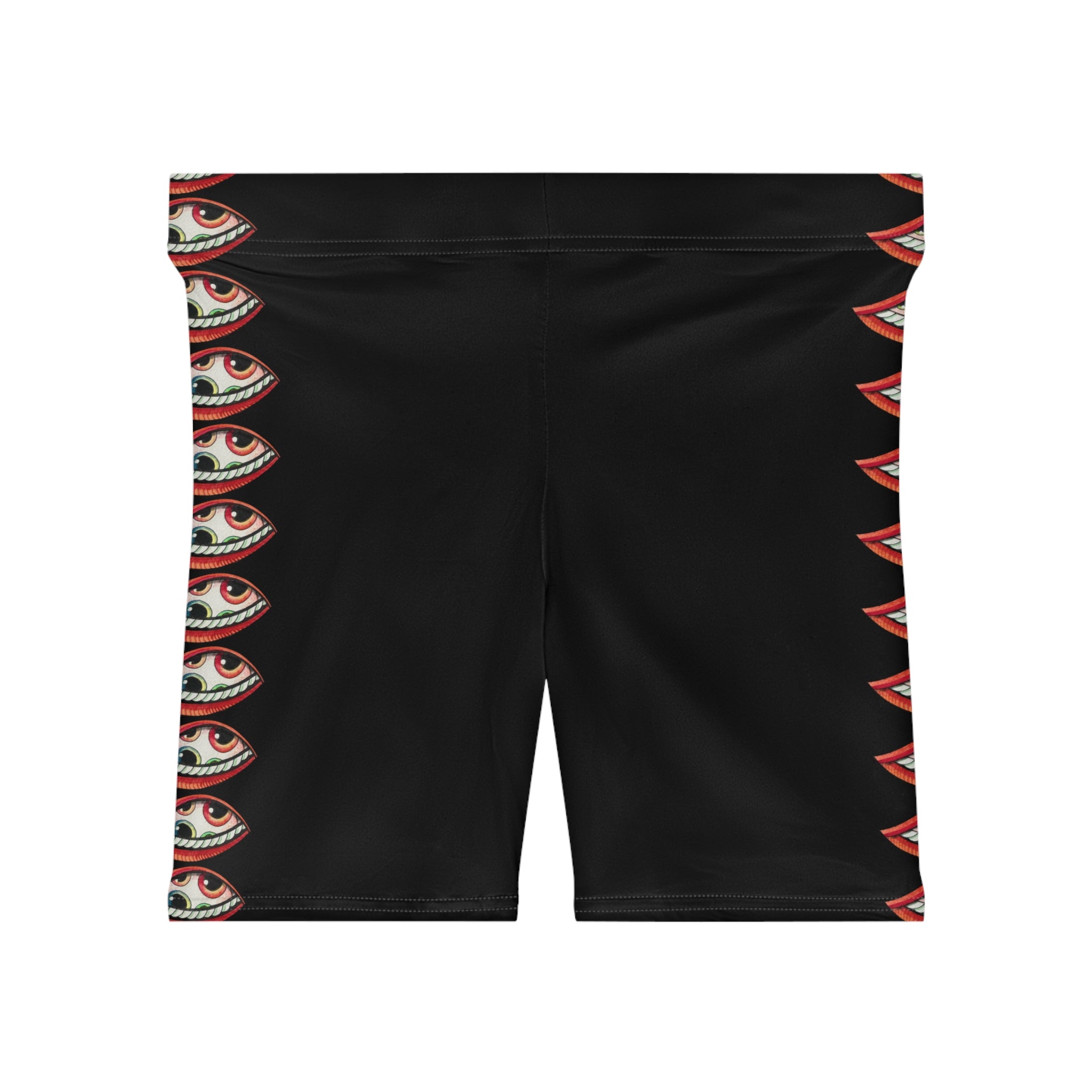 Eye Stripe Women's Biker Shorts — Gothic Black All-Over Print #f98467