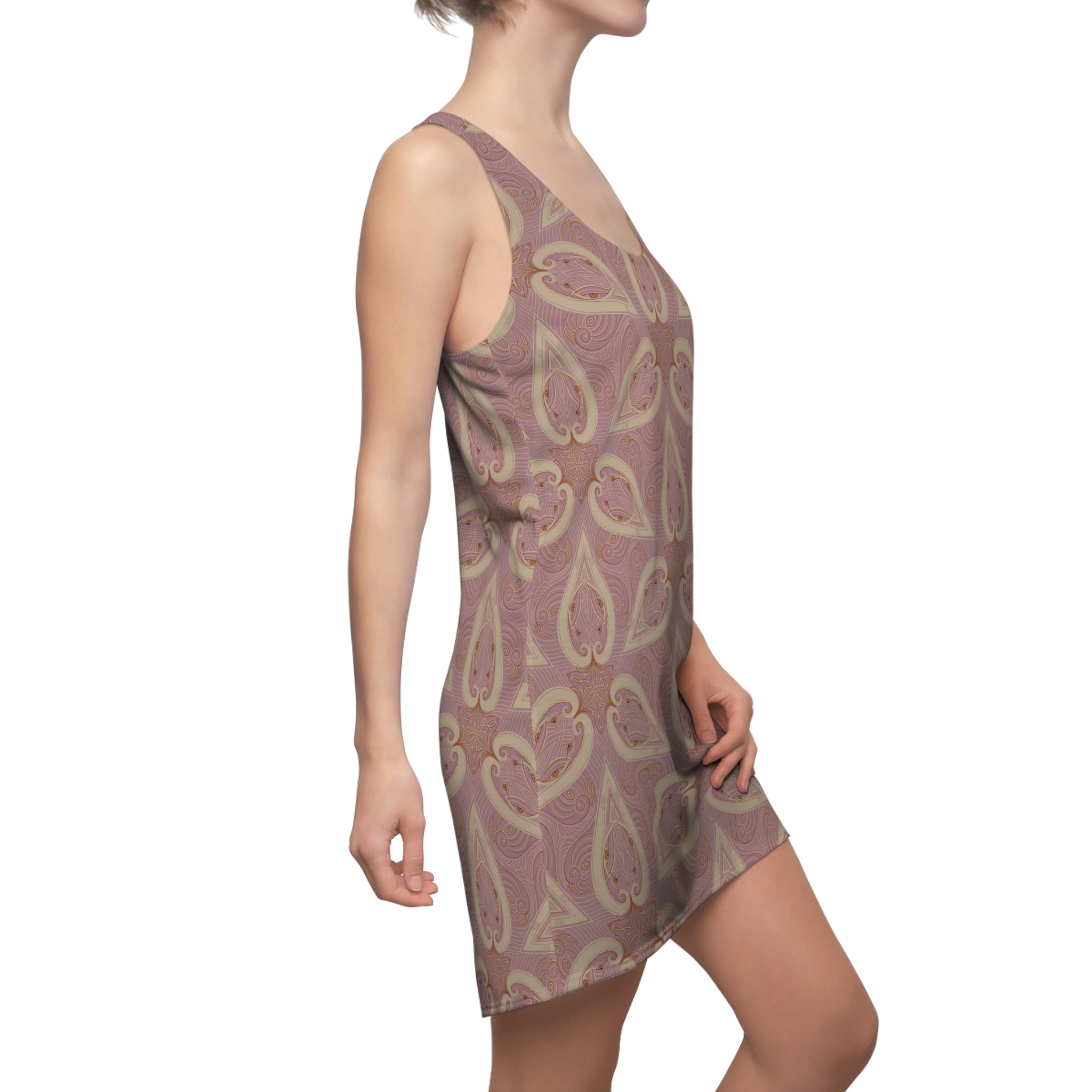 Pink Paisley Racerback Dress — Boho Floral All-Over Print #s120864