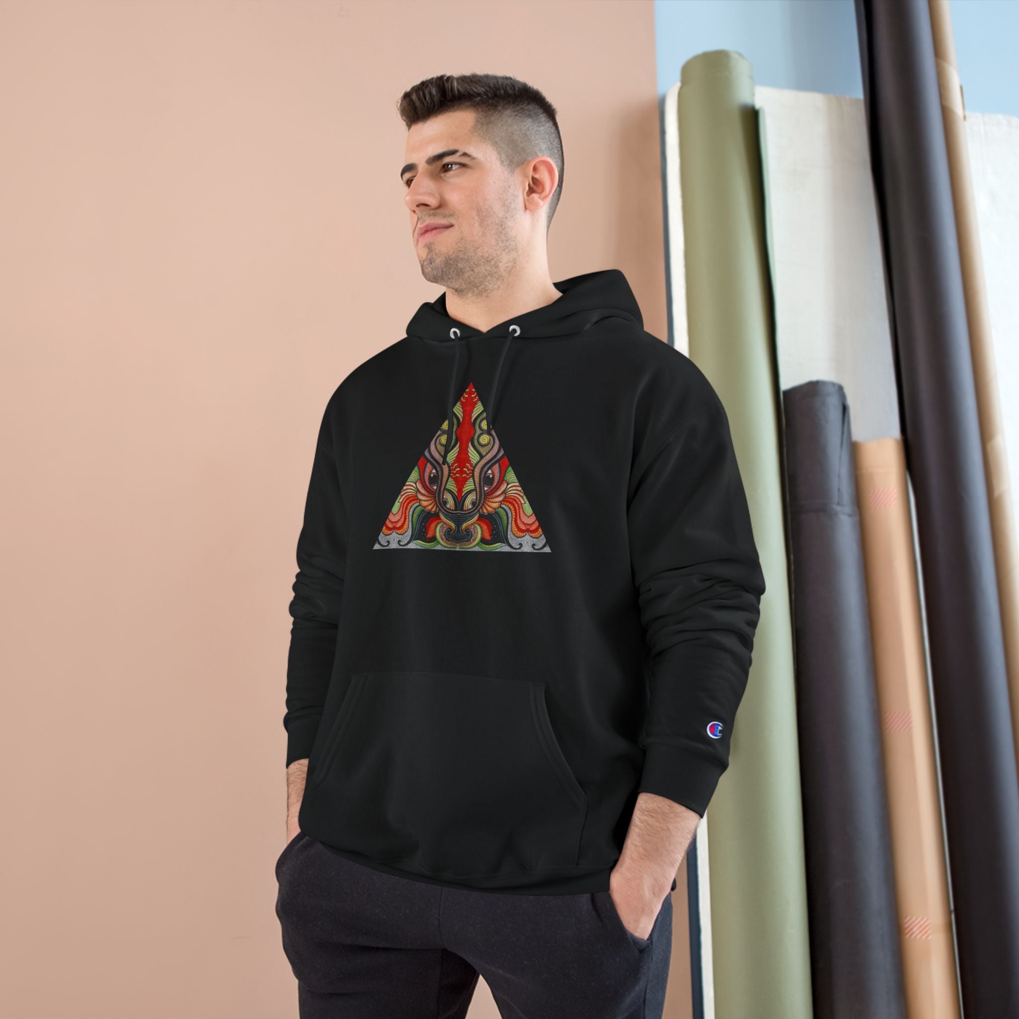 Champion Hoodie with Abstract Tribal Triangle & Keyhole Graphic #g938373