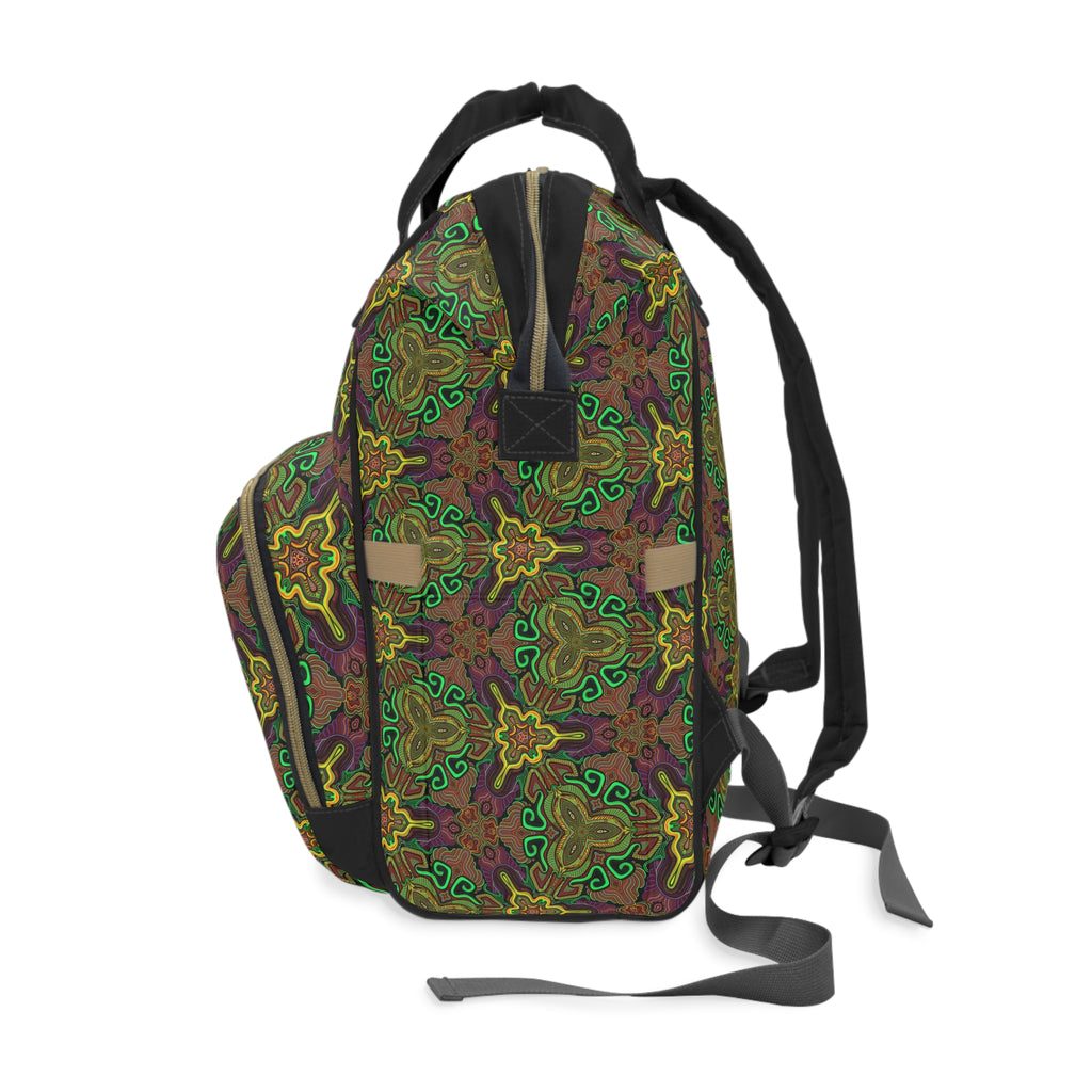 Boho Green Floral Multifunctional Diaper Backpack — Large Baby Changing Bag #21