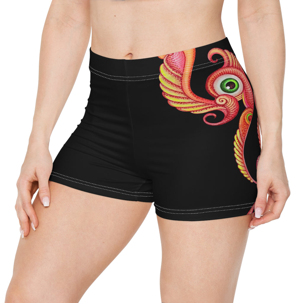 Black Women’s Swim Shorts with Vibrant Paisley Mandala Accent#hdr7590