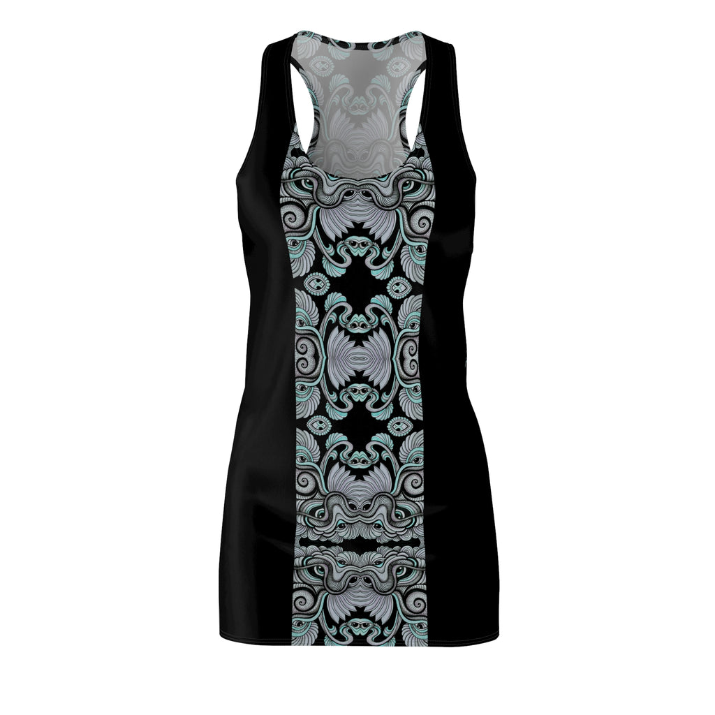 Racerback Dress — Teal & Black Ornate Baroque Stripe