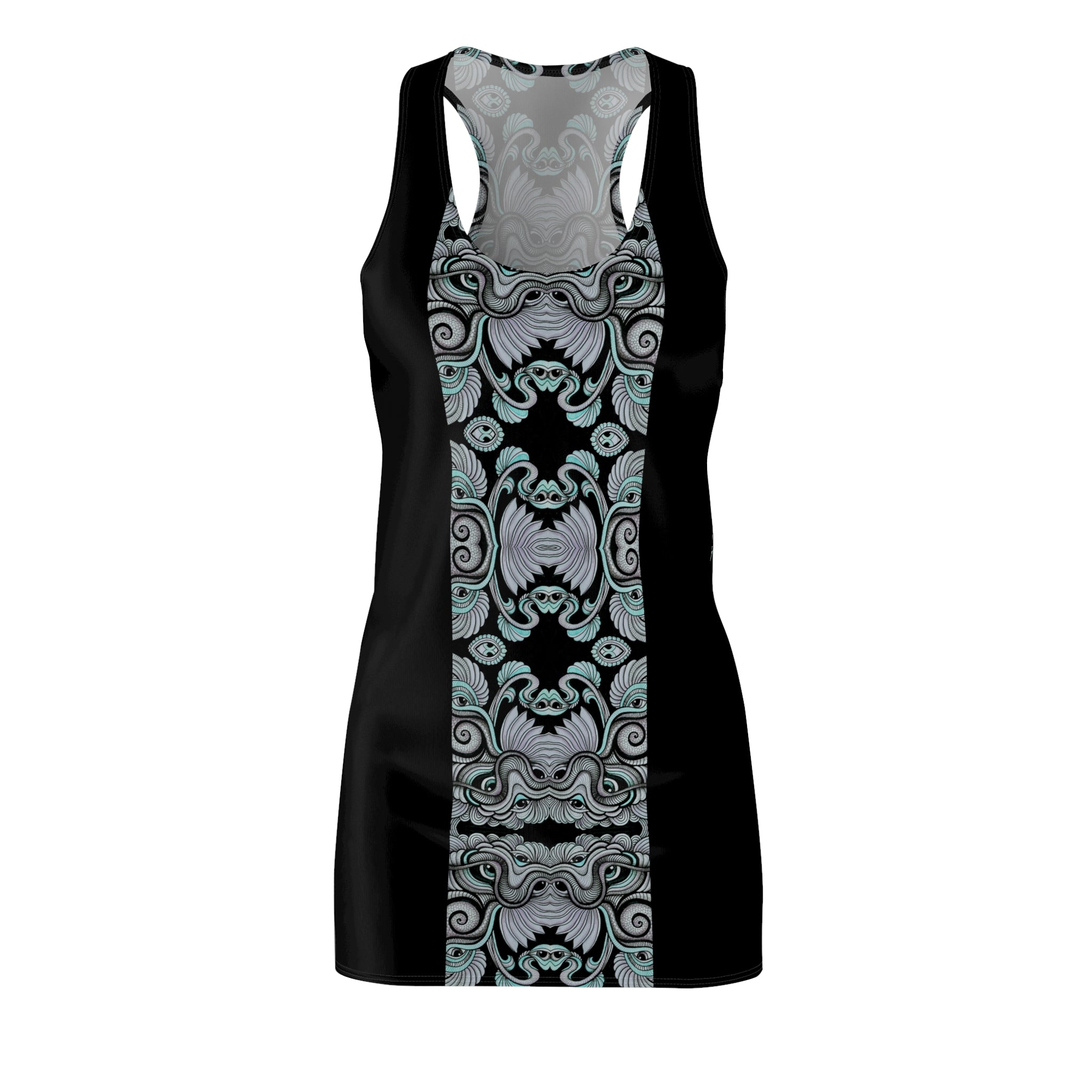 Racerback Dress — Teal & Black Ornate Baroque Stripe