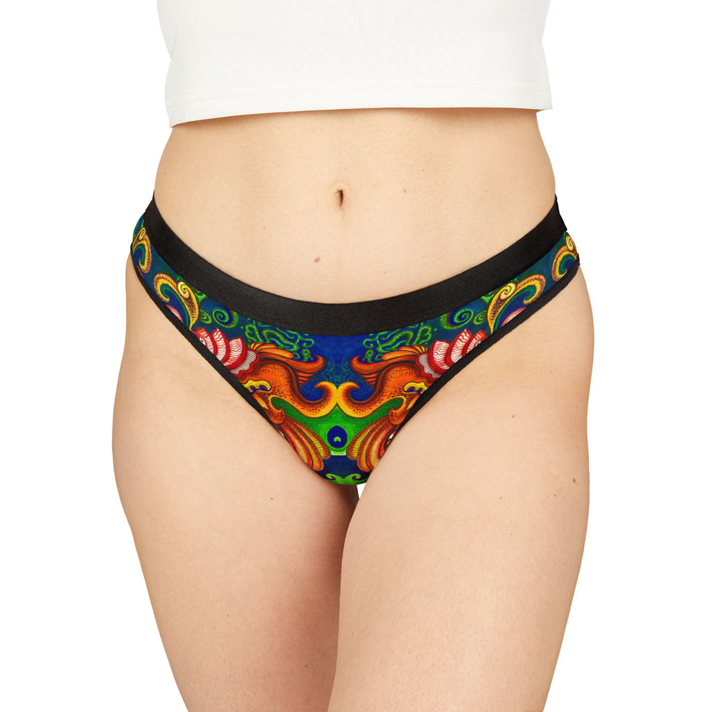 Women's Floral Paisley Thong — Vibrant Boho AOP Lingerie #hd33218