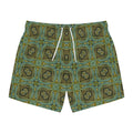 Geometric Teal Mosaic Swim Trunks — Vintage Tile Pattern Beach Shorts #x000043