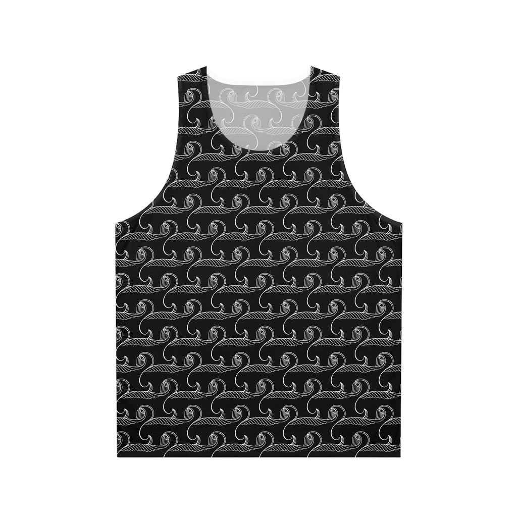 Ocean Wave Pattern Tank Top — Black Nautical All-Over Print #y43278
