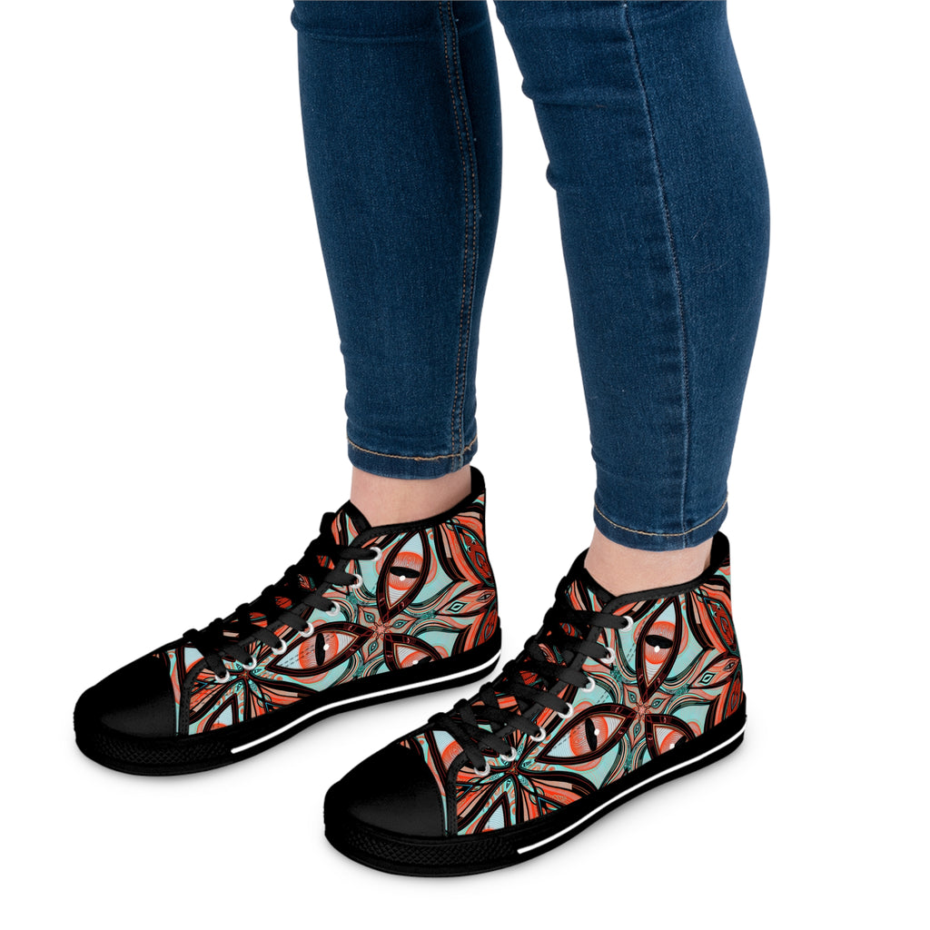 Women's High Top Sneakers — Boho Kaleidoscope Floral Pattern #ht8630