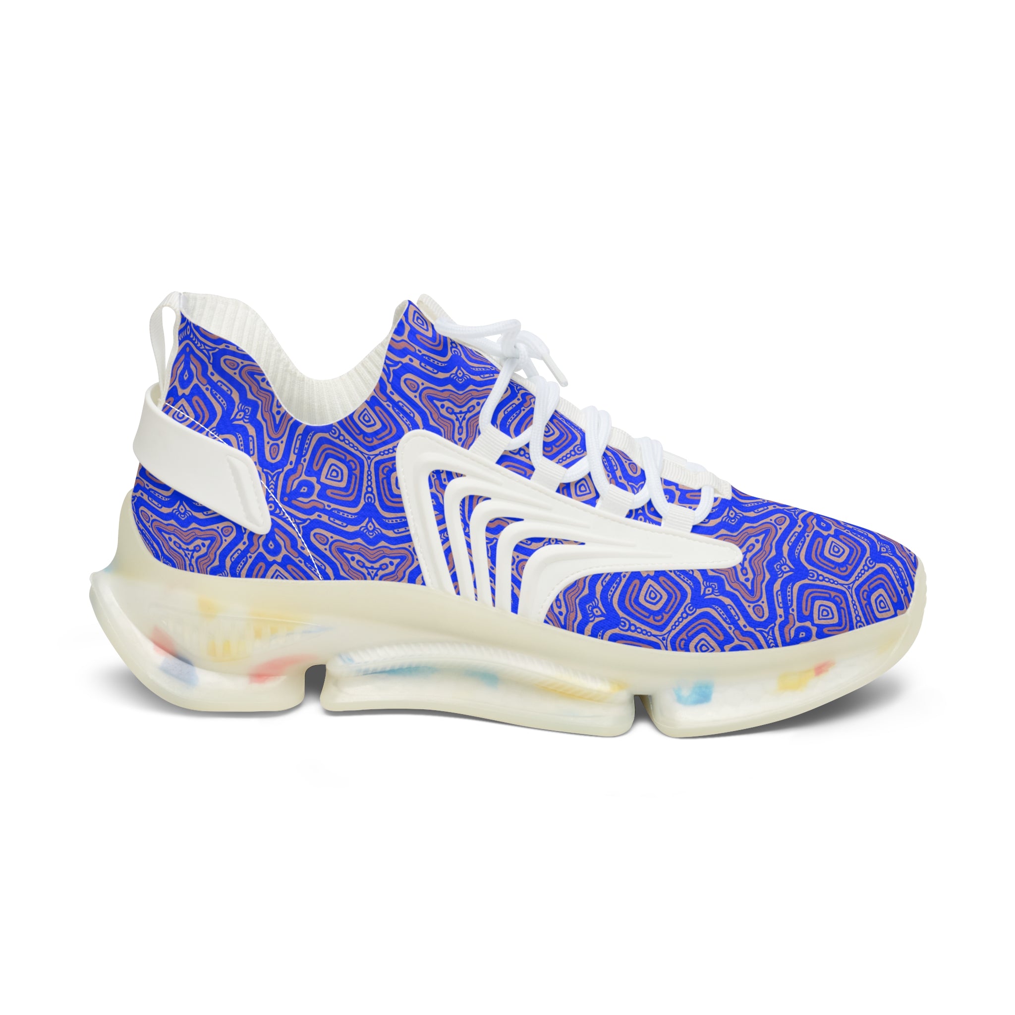 Mesh Sneakers — Blue Abstract Geo Pattern Women's Athletic Shoes #h975789