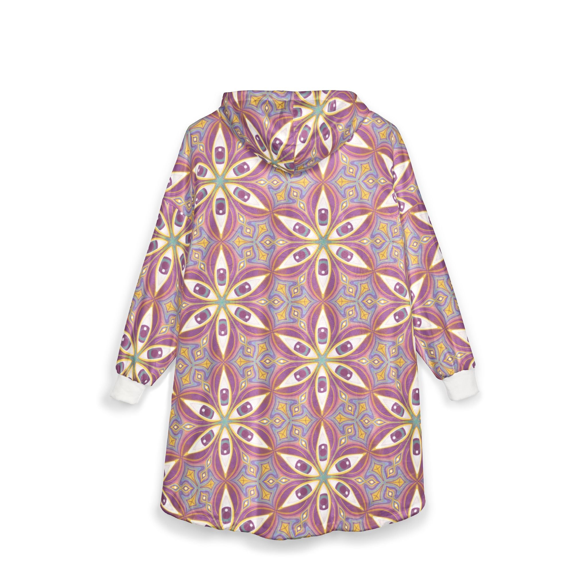 Floral Kaleidoscope Hooded Blanket — Cozy Pink Geometric Sherpa Throw #ph00065422