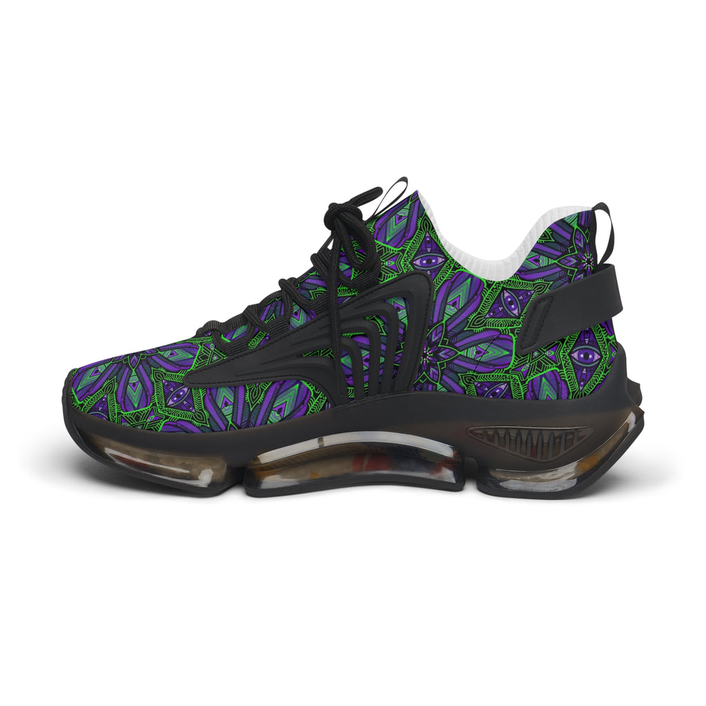 Women's Mesh Sneakers — Purple Green Kaleidoscope Floral Pattern. #it97007
