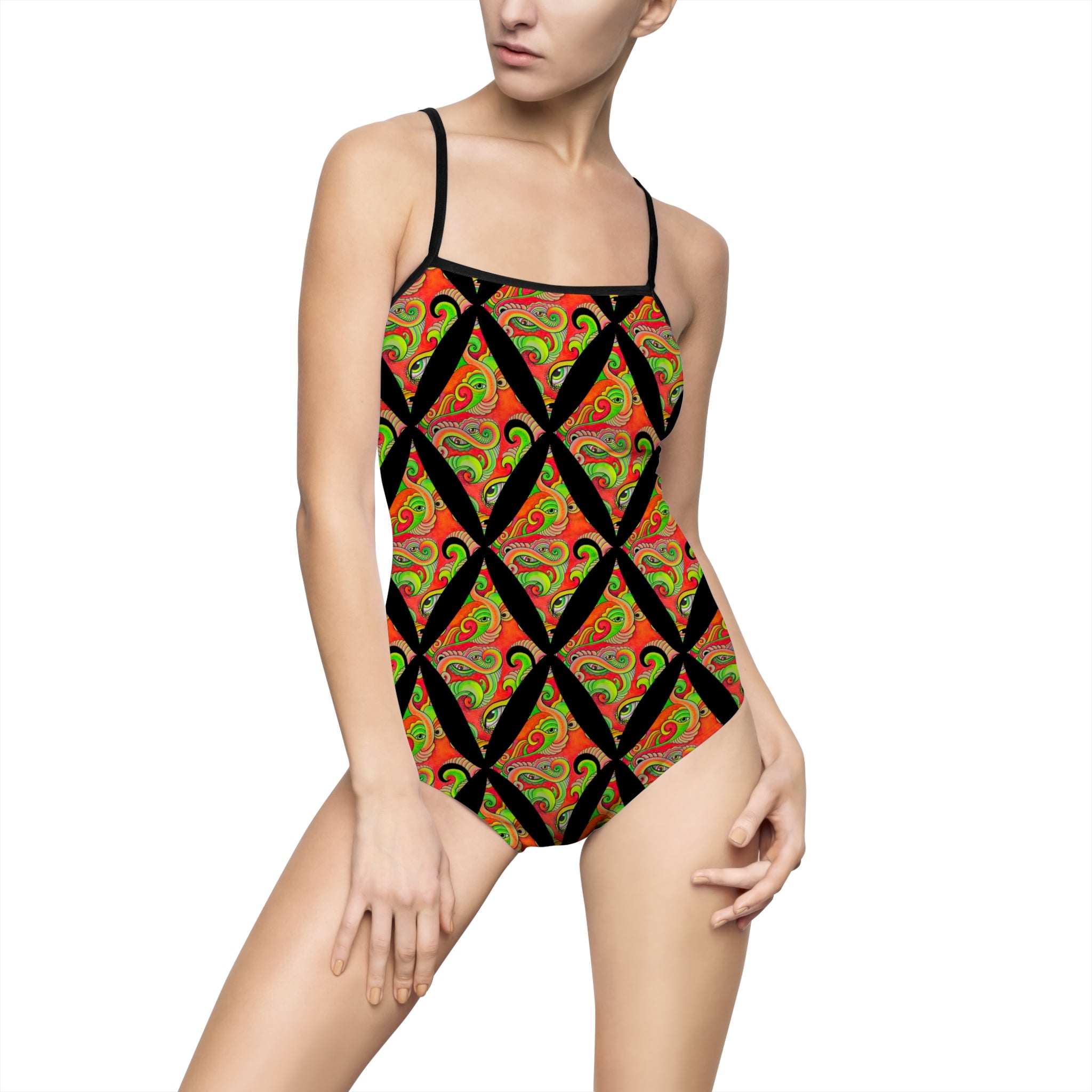 Psychedelic Diamond One-Piece Swimsuit — Retro Paisley Pattern #y98759