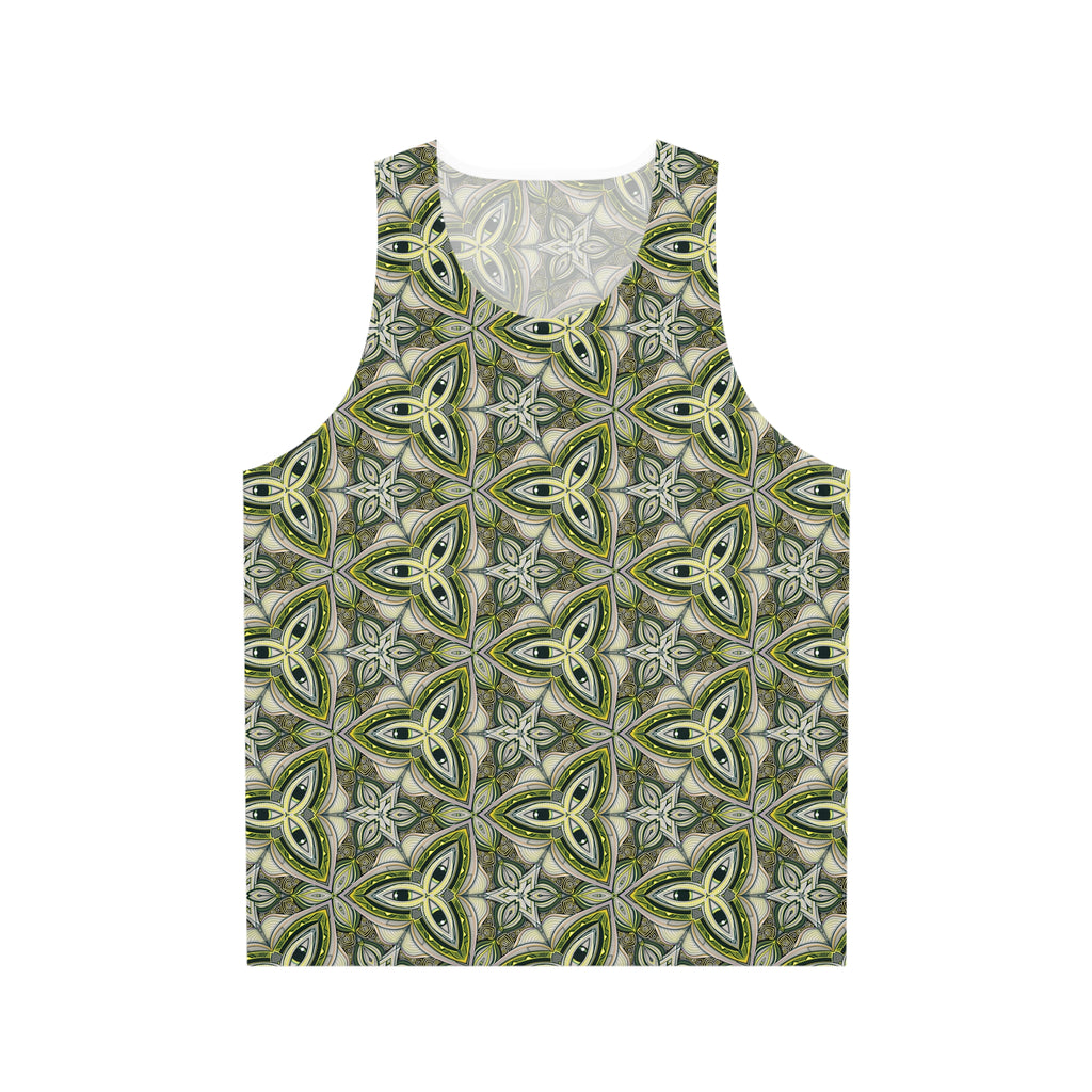 Green Celtic Tile Tank Top — All-Over Printed Geometric Pattern #hf9753