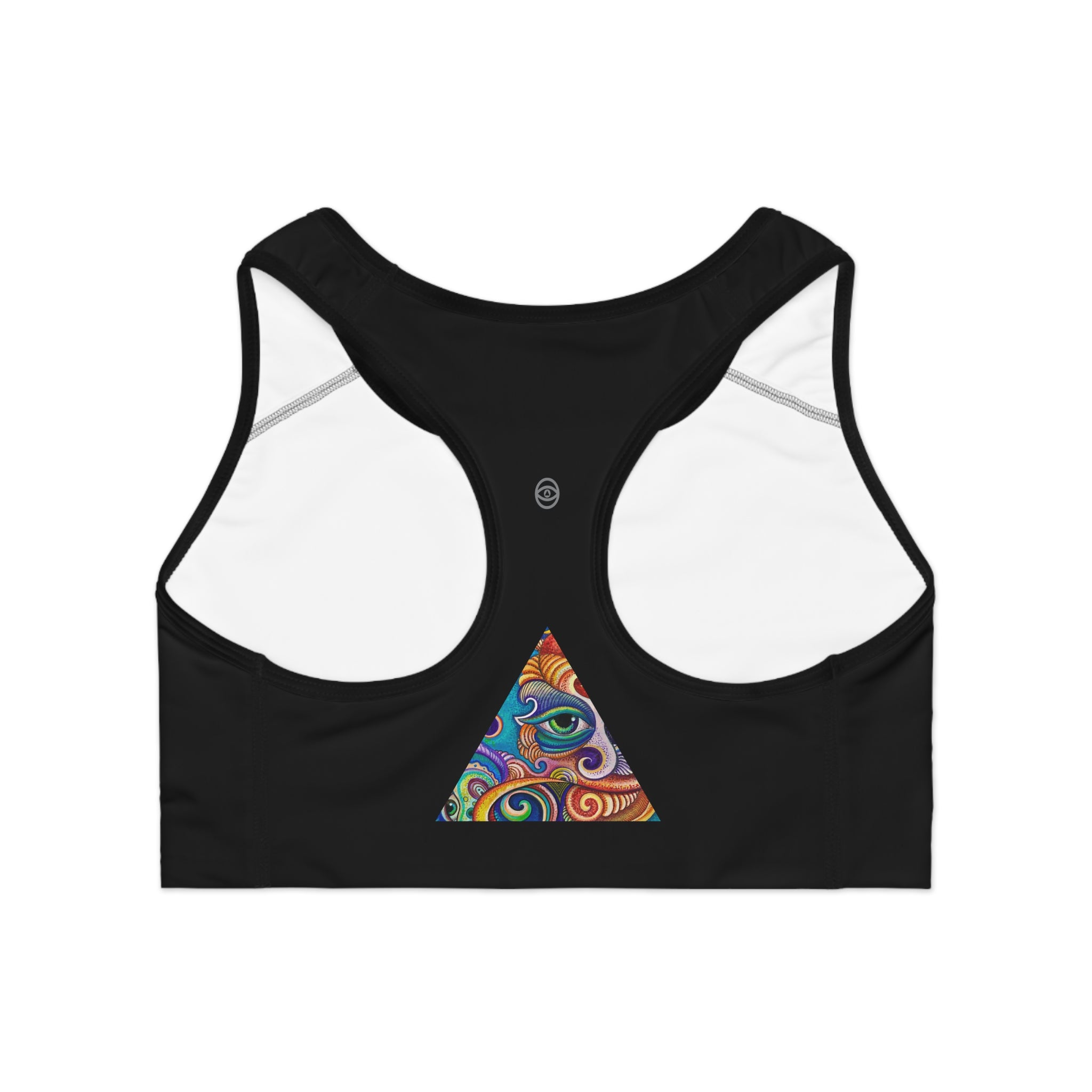 Triangular Psychedelic Print Sports Bra — Colorful Swirl Activewear #ps27
