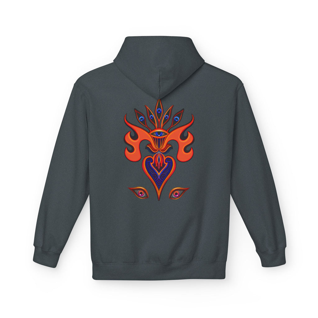 Psychedelic Third-Eye Heart Hoodie | Surreal Eye Motif, Flame Crown