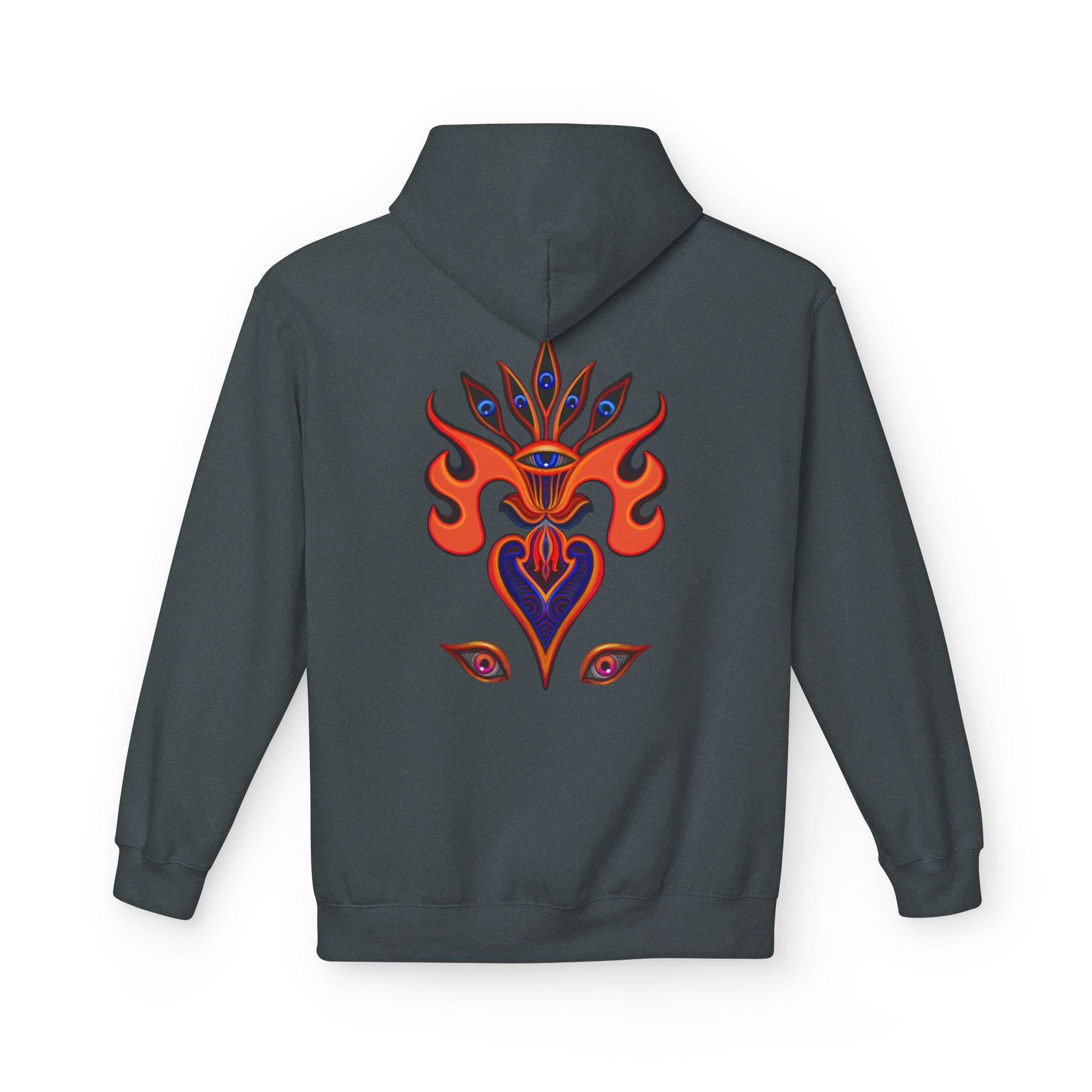 Psychedelic Third-Eye Heart Hoodie | Surreal Eye Motif, Flame Crown
