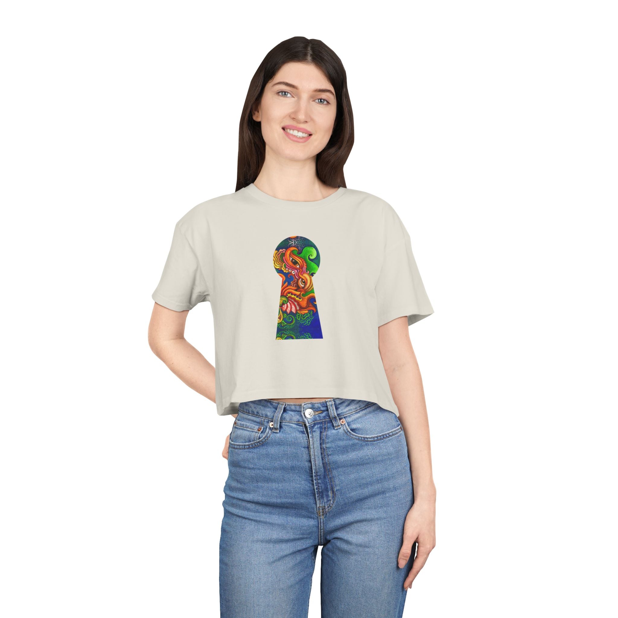Psychedelic Keyhole Crop Tee — Colorful Abstract Floral Graphic Top #ctaf55