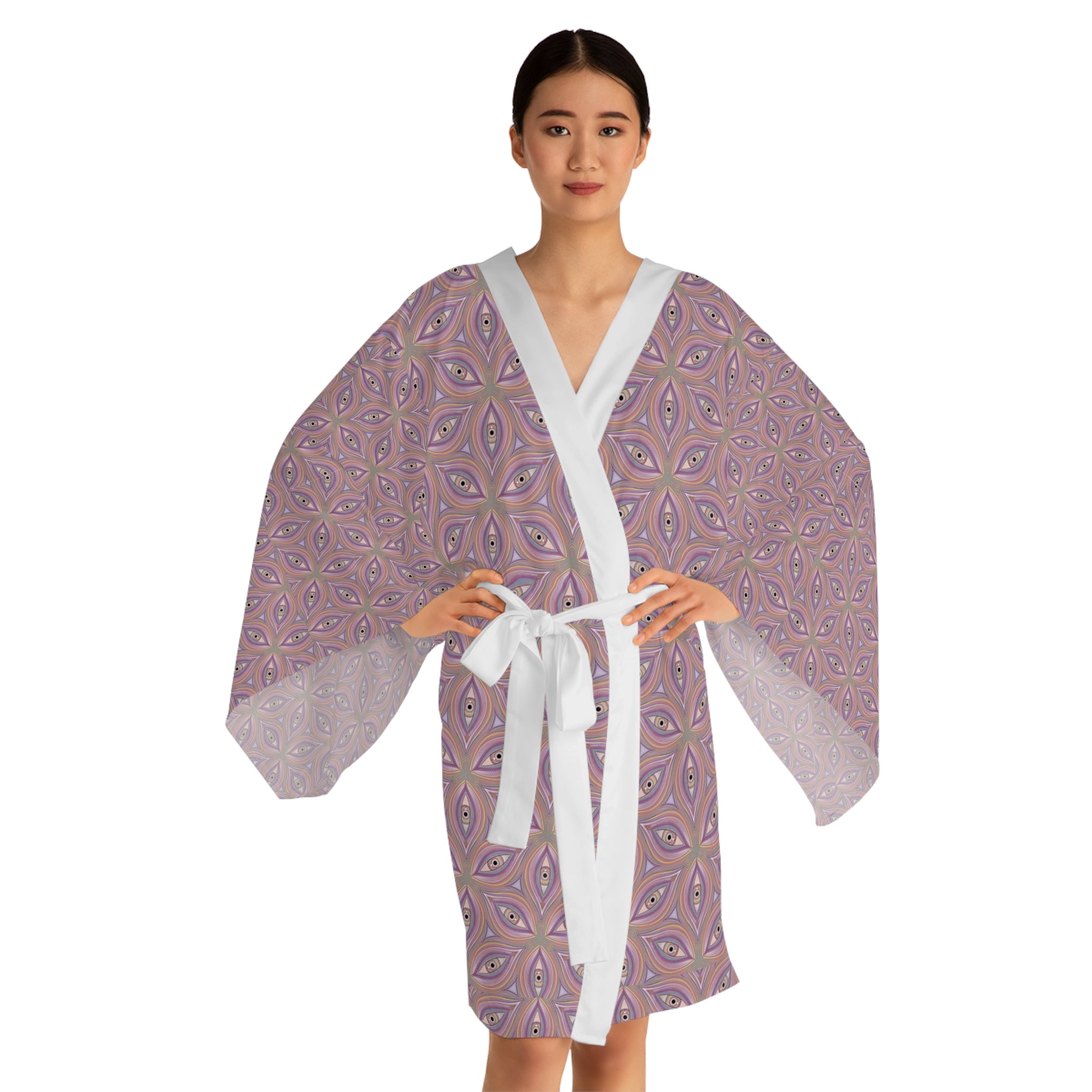 Pastel Geometric Kimono Robe – Pink Mandala All-Over Print