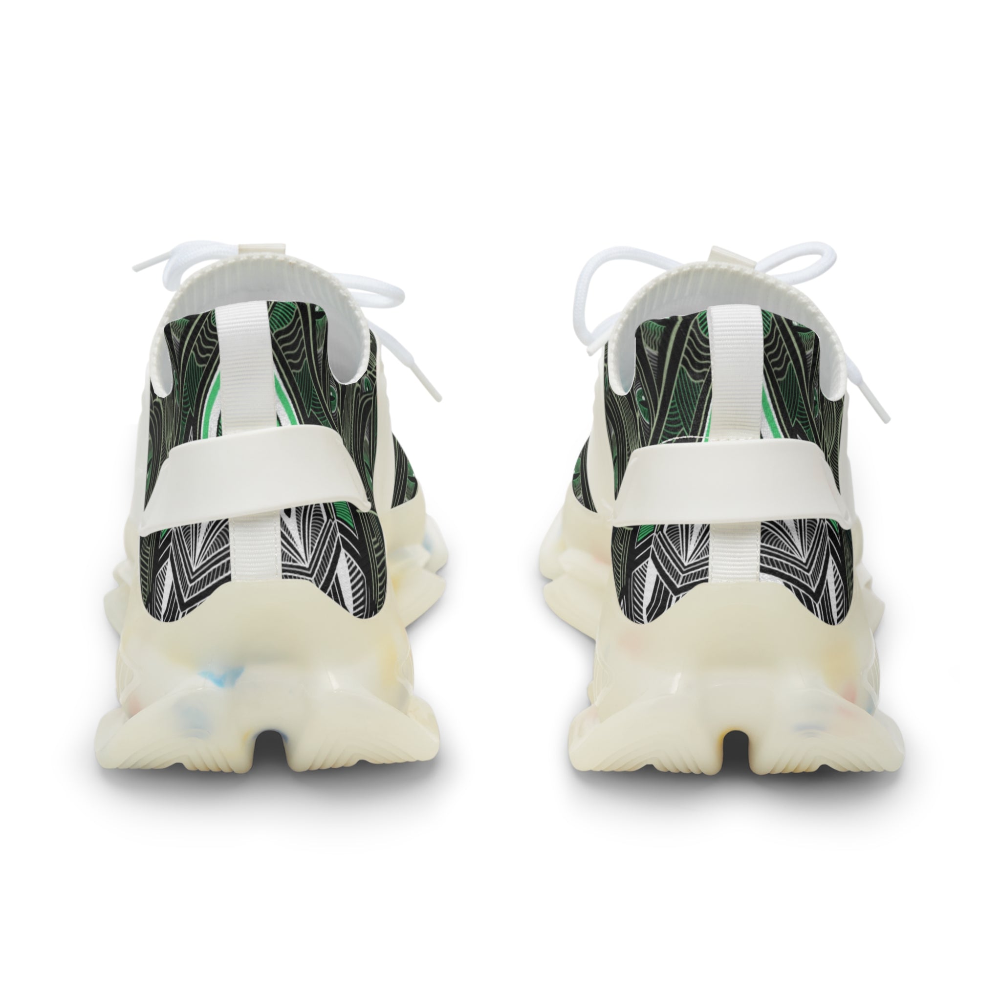 Men's Mesh Sneakers — Green Geometric Wave Athletic Shoes #ggs 4912