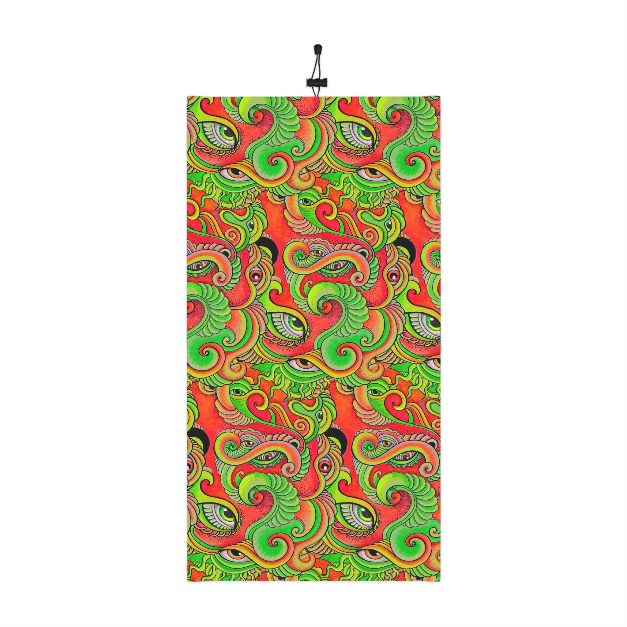 Psychedelic Paisley Winter Neck Gaiter with Drawstring — Bright Green & Orange Thermal Face Warmer #ew865479900
