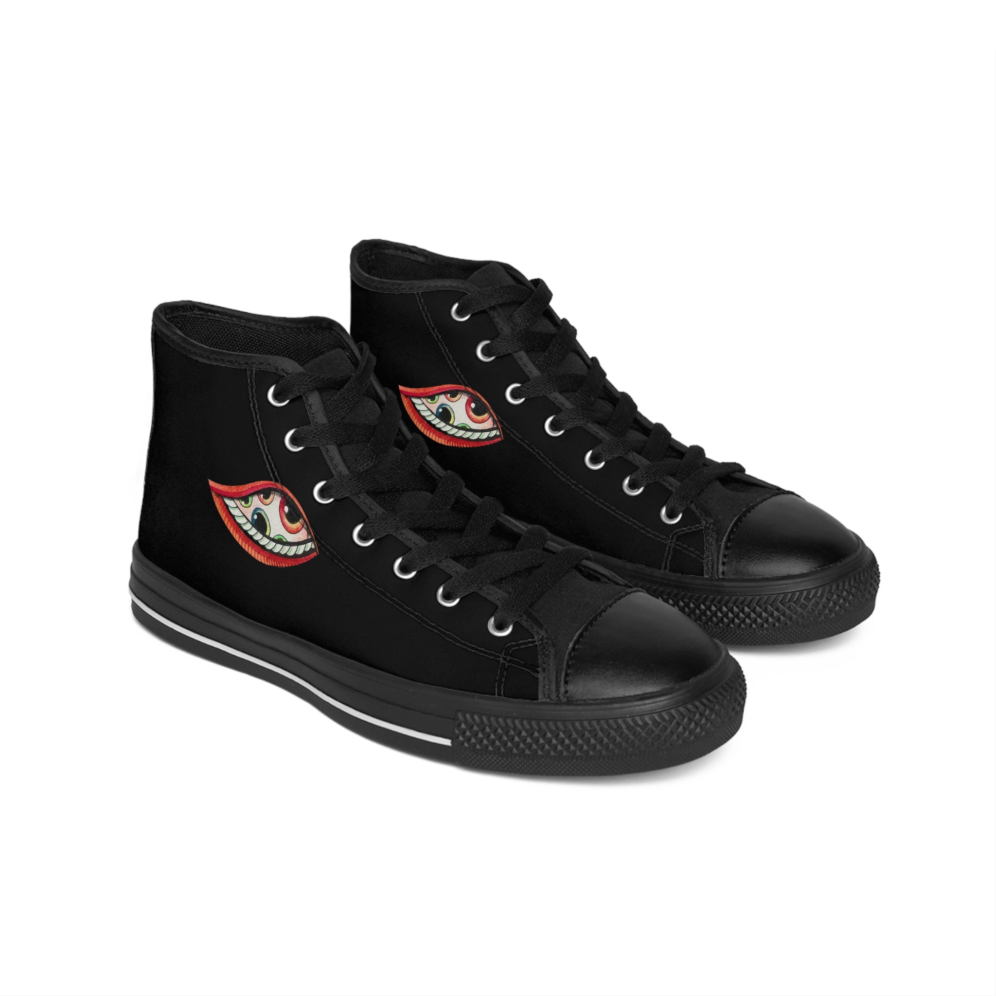 Women's High-Top Sneakers — Embroidered Eye & Lip Graphic #t087467