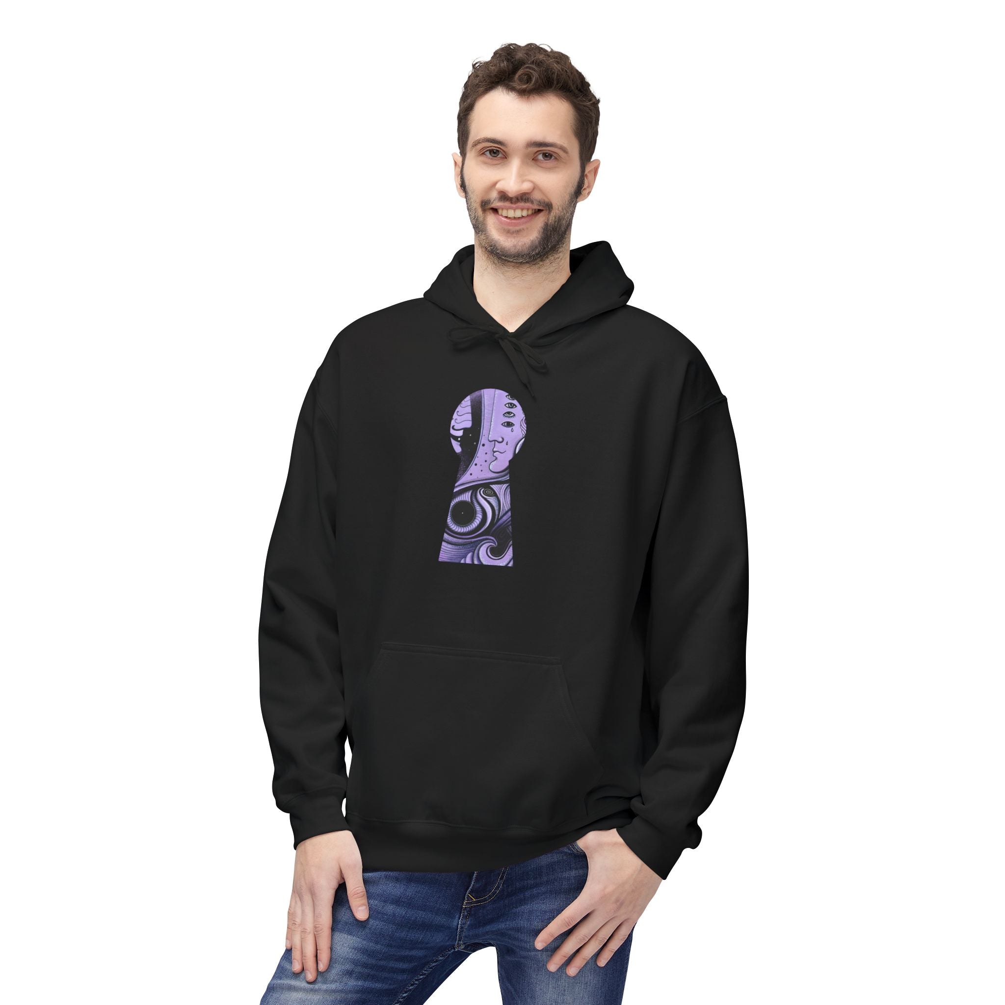 Purple Psychedelic Guitar Art Hoodie | Keyhole Front, Circular Back Design