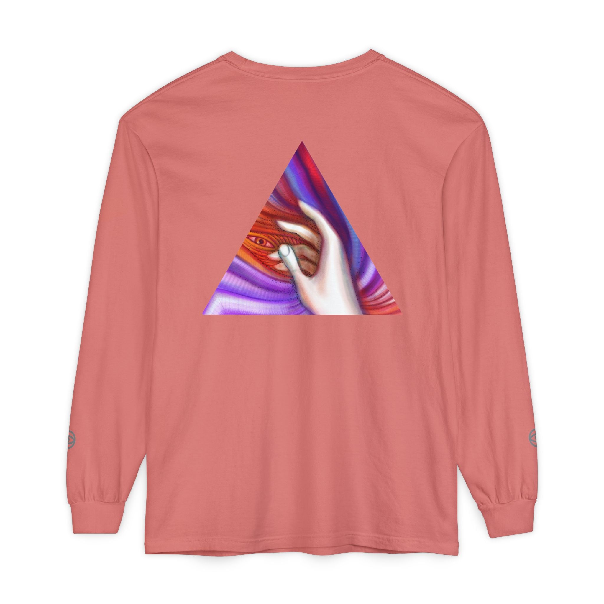 Long Sleeve T-Shirt — Triangular Hand Art Graphic (White) #sh26774