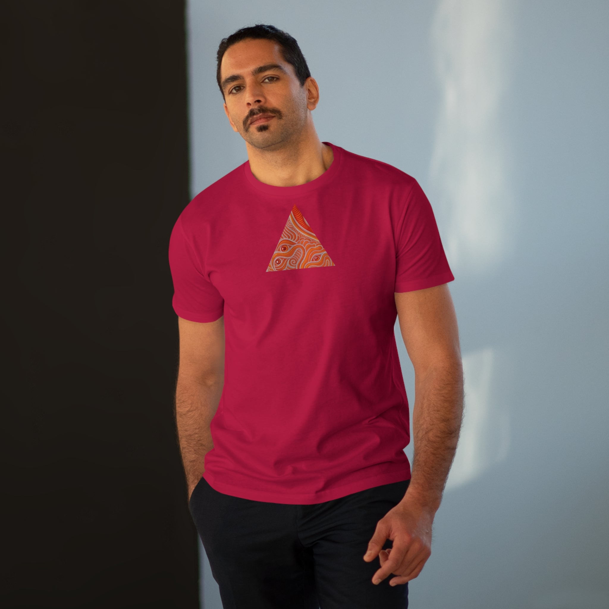 Men's Tee — Red Geometric Triangle Pattern #dm52986