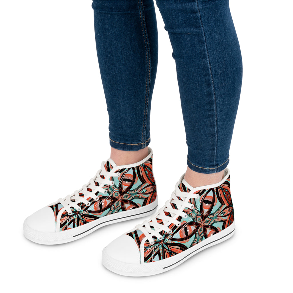 Women's High Top Sneakers — Boho Kaleidoscope Floral Pattern #ht8630