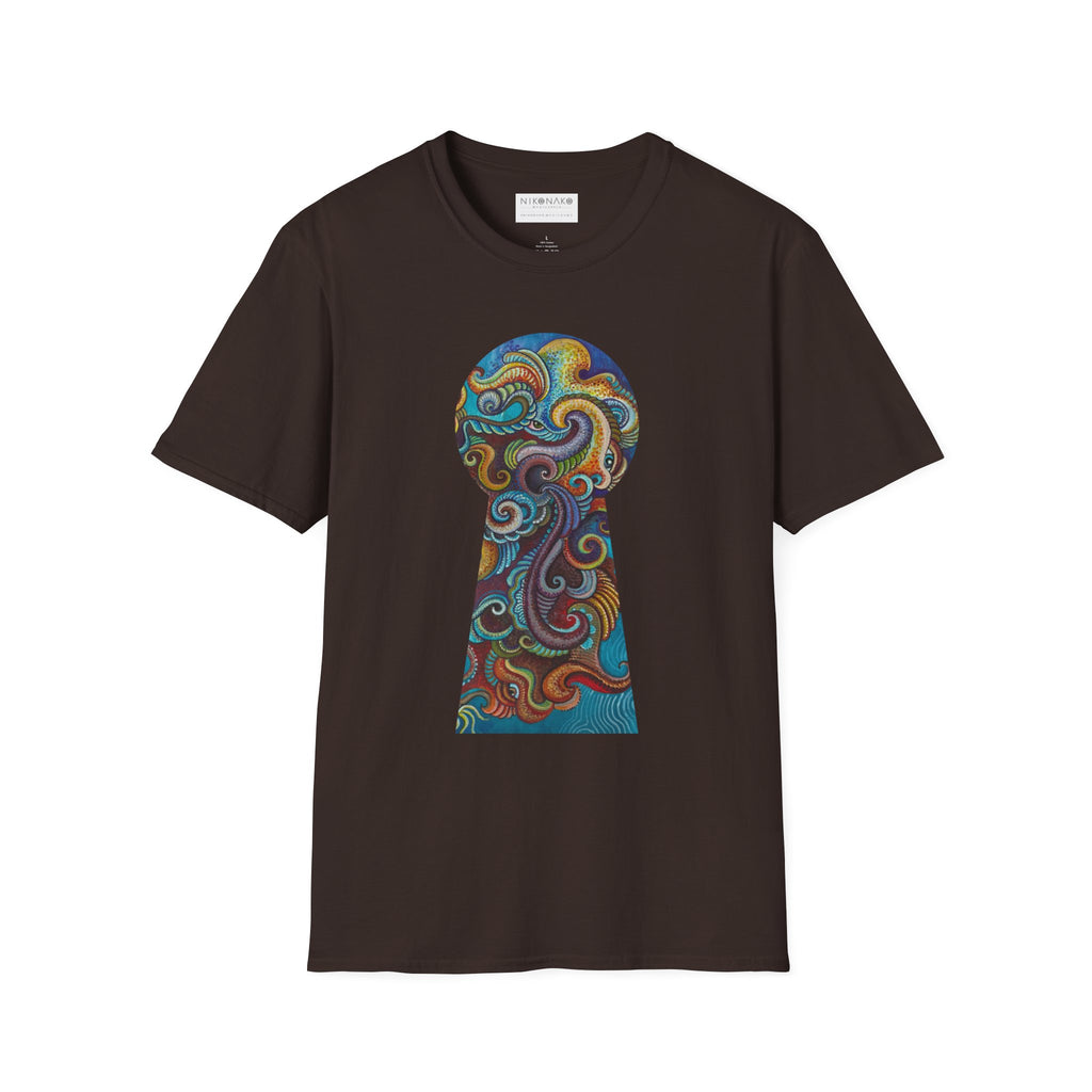 Psychedelic Keyhole T-Shirt — Colorful Swirl Art Tee #tsc8765
