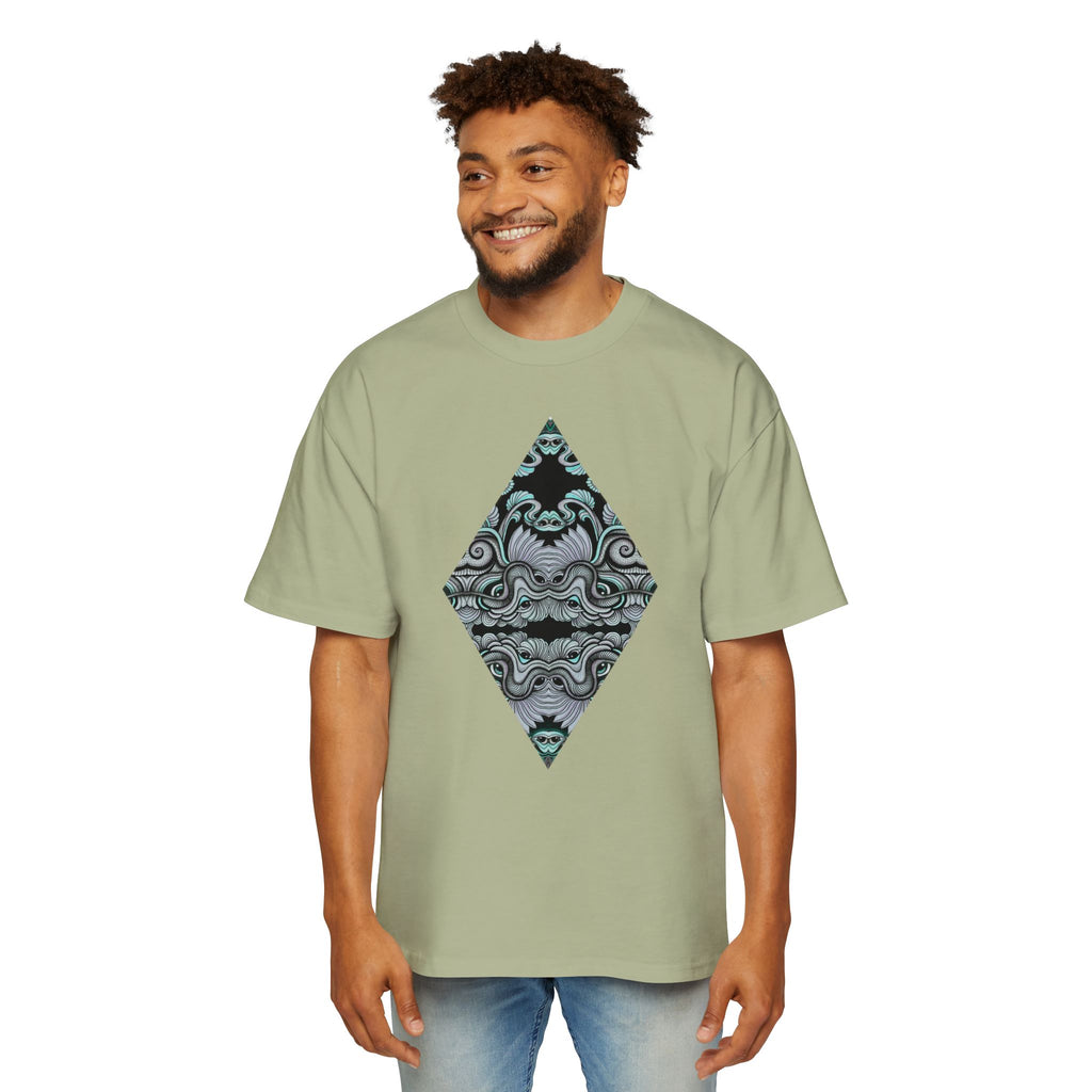 Men's Oversized Tee — Geometric Wave Pattern Diamond & Back Panel Graphic #gwp21