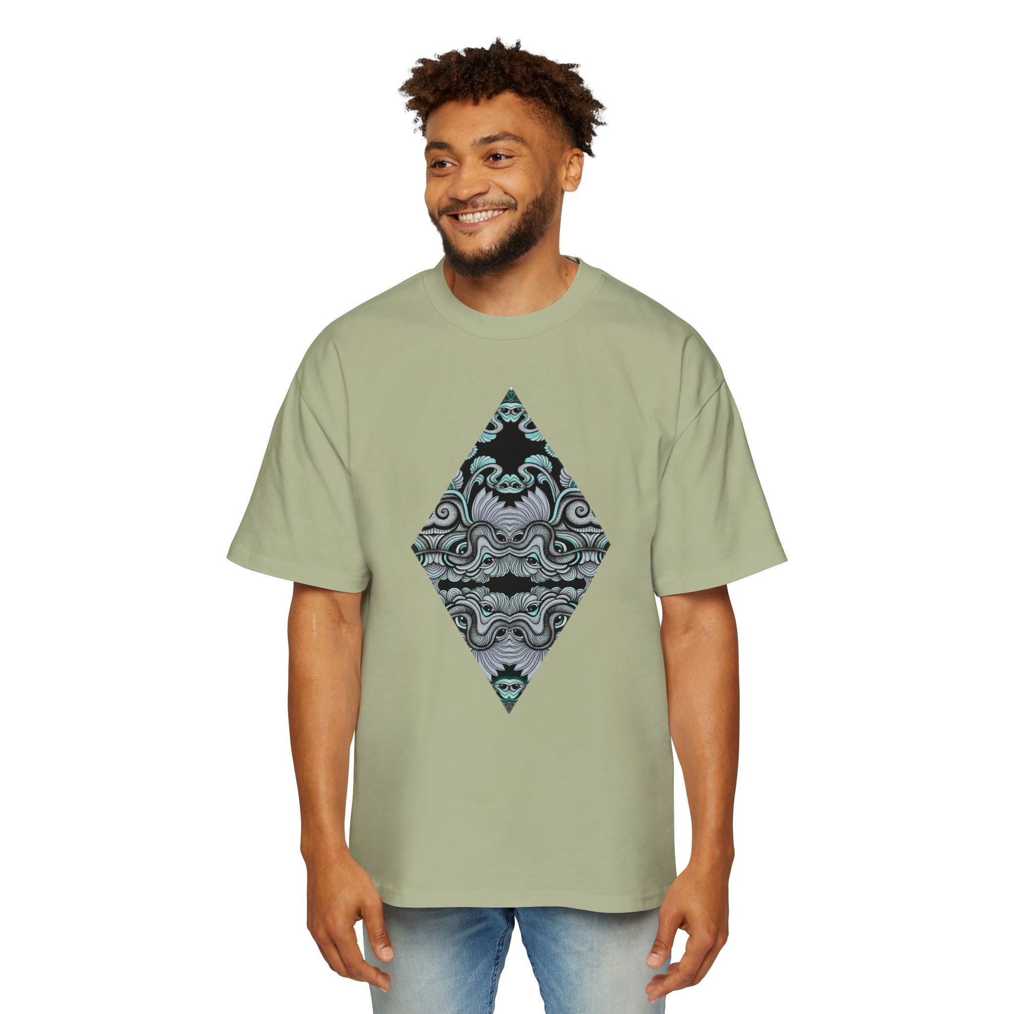 Men's Oversized Tee — Geometric Wave Pattern Diamond & Back Panel Graphic #gwp21