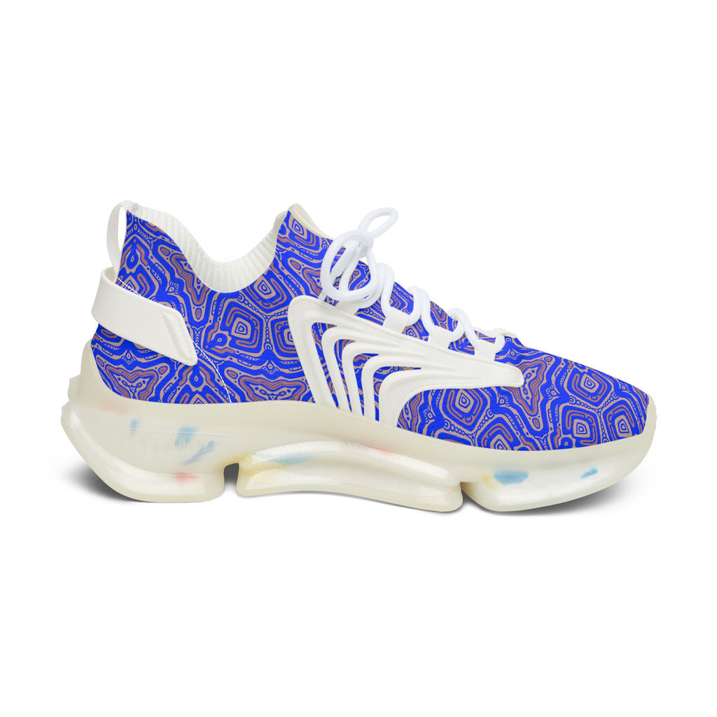 Mesh Sneakers — Blue Abstract Geo Pattern Women's Athletic Shoes #h975789