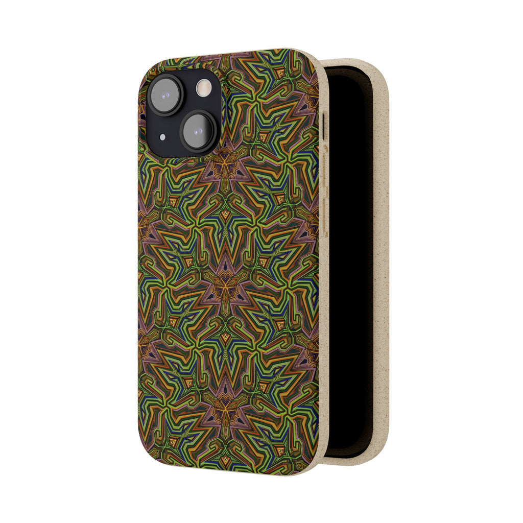 Biodegradable Phone Case — Earthy Green Kaleidoscope Pattern #c3