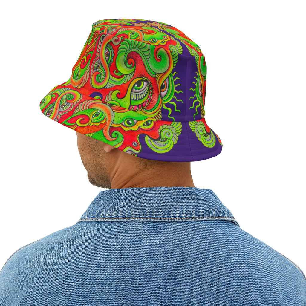 Psychedelic Paisley Bucket Hat — Vibrant Neon Swirl Festival Hat #h08754