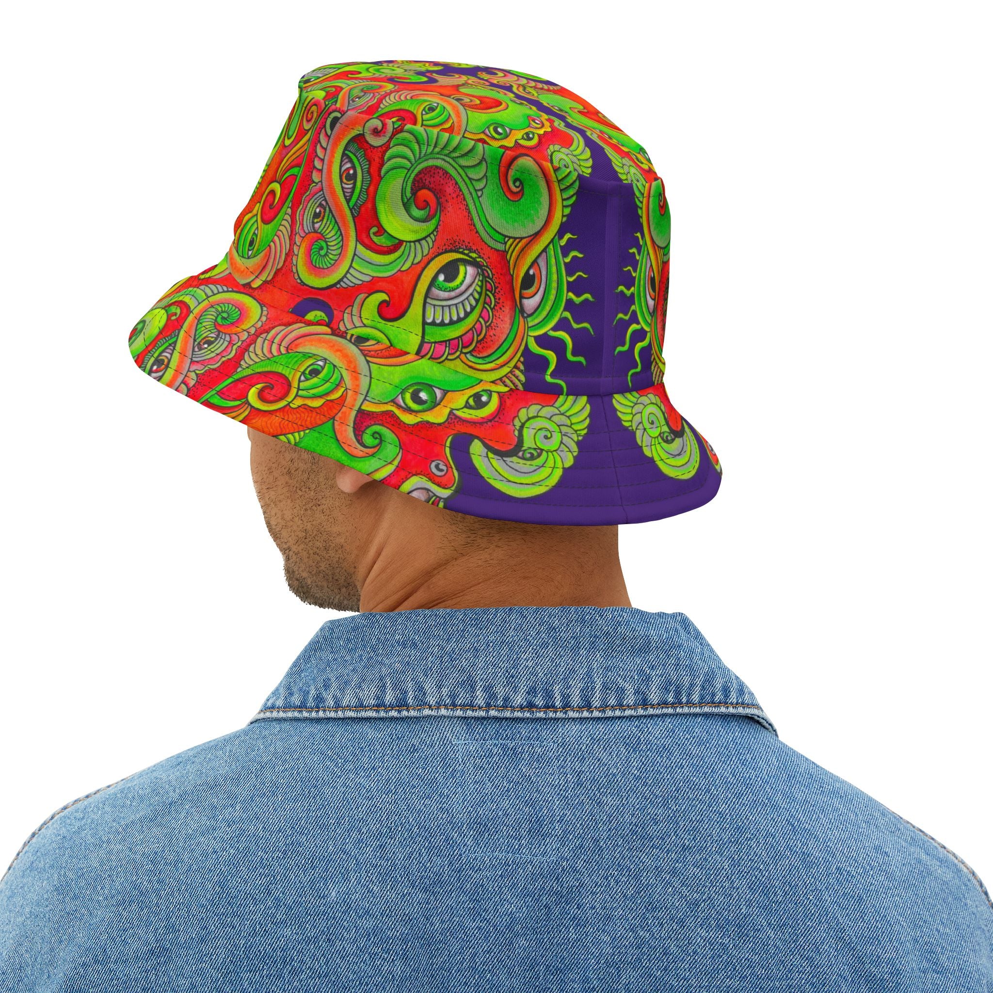 Psychedelic Paisley Bucket Hat — Vibrant Neon Swirl Festival Hat #h08754