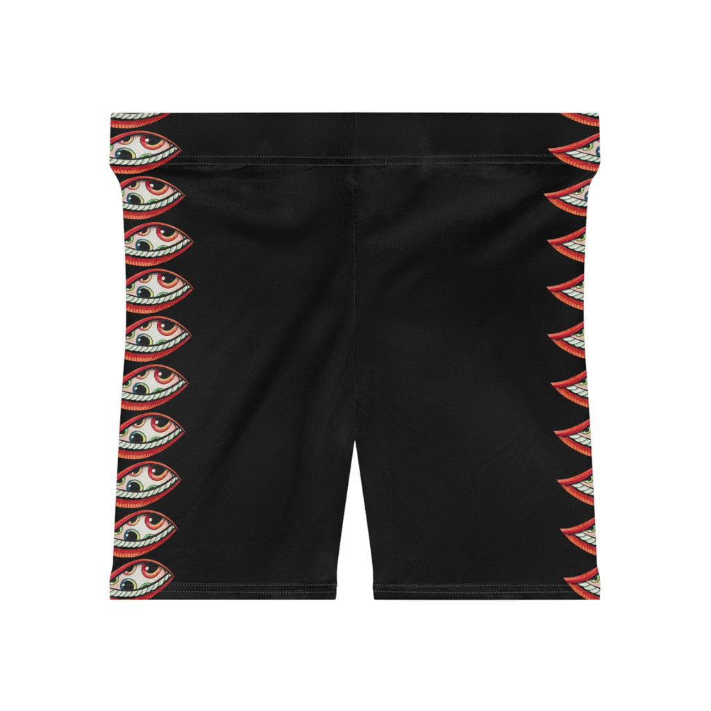 Eye Stripe Women's Biker Shorts — Gothic Black All-Over Print #f98467