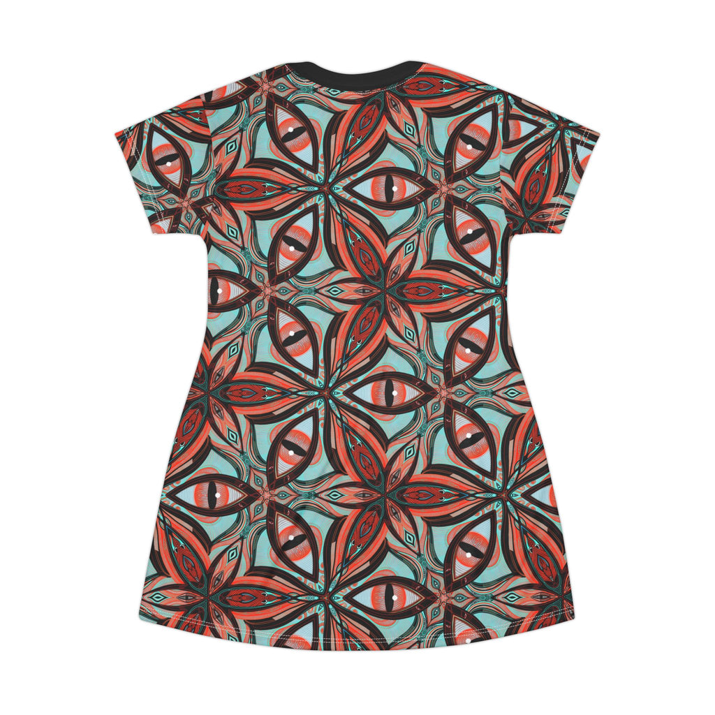 Bohemian Geo Floral T‑Shirt Dress — All‑Over Print Kaleidoscope Pattern #ji762