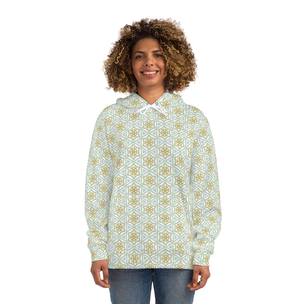 Geometric Star Pattern Hoodie — Gold & Mint All-Over Print #u356782