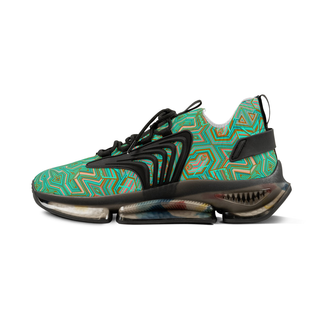 Green Geometric Mesh Sneakers — Men's Athletic Shoes with Kaleidoscope Pattern #khf87656