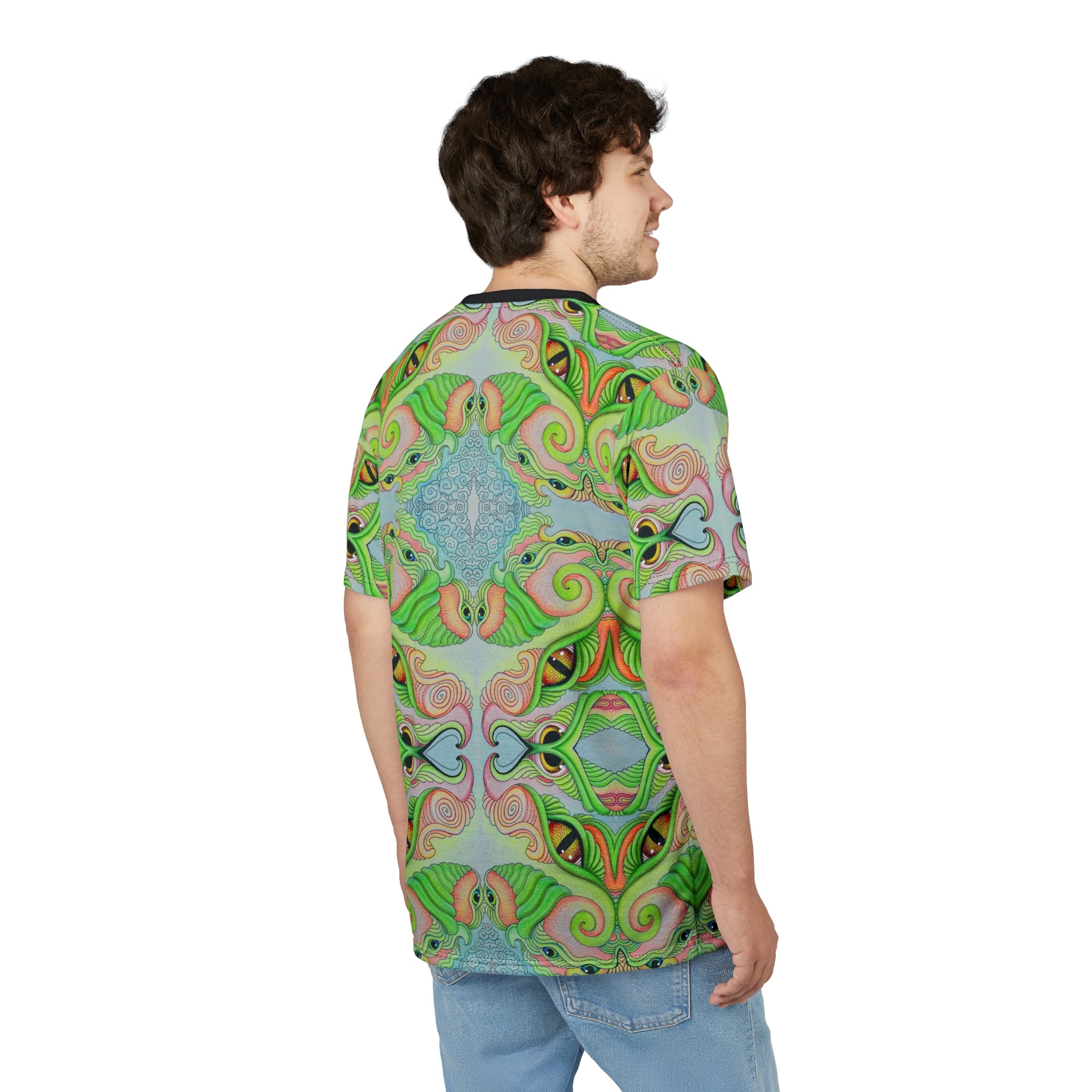 Psychedelic Green Kaleidoscope Tee — All-Over Print Cut & Sew Shirt #gf8754