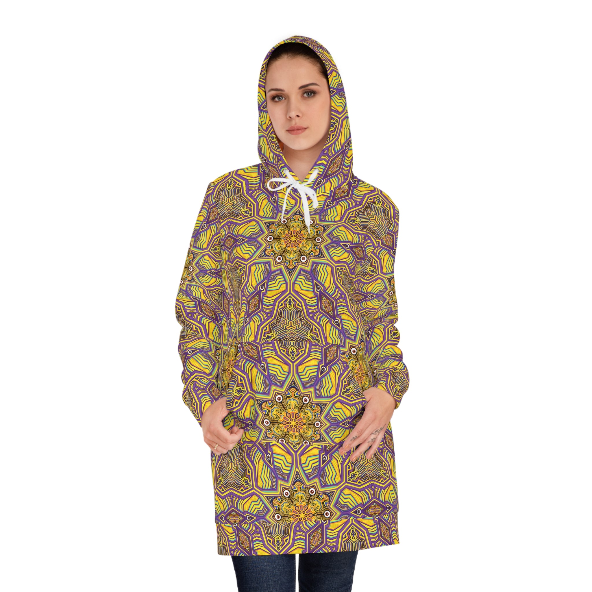 Kaleidoscope Floral Hoodie Dress – Boho Mandala All-Over Print #x88843