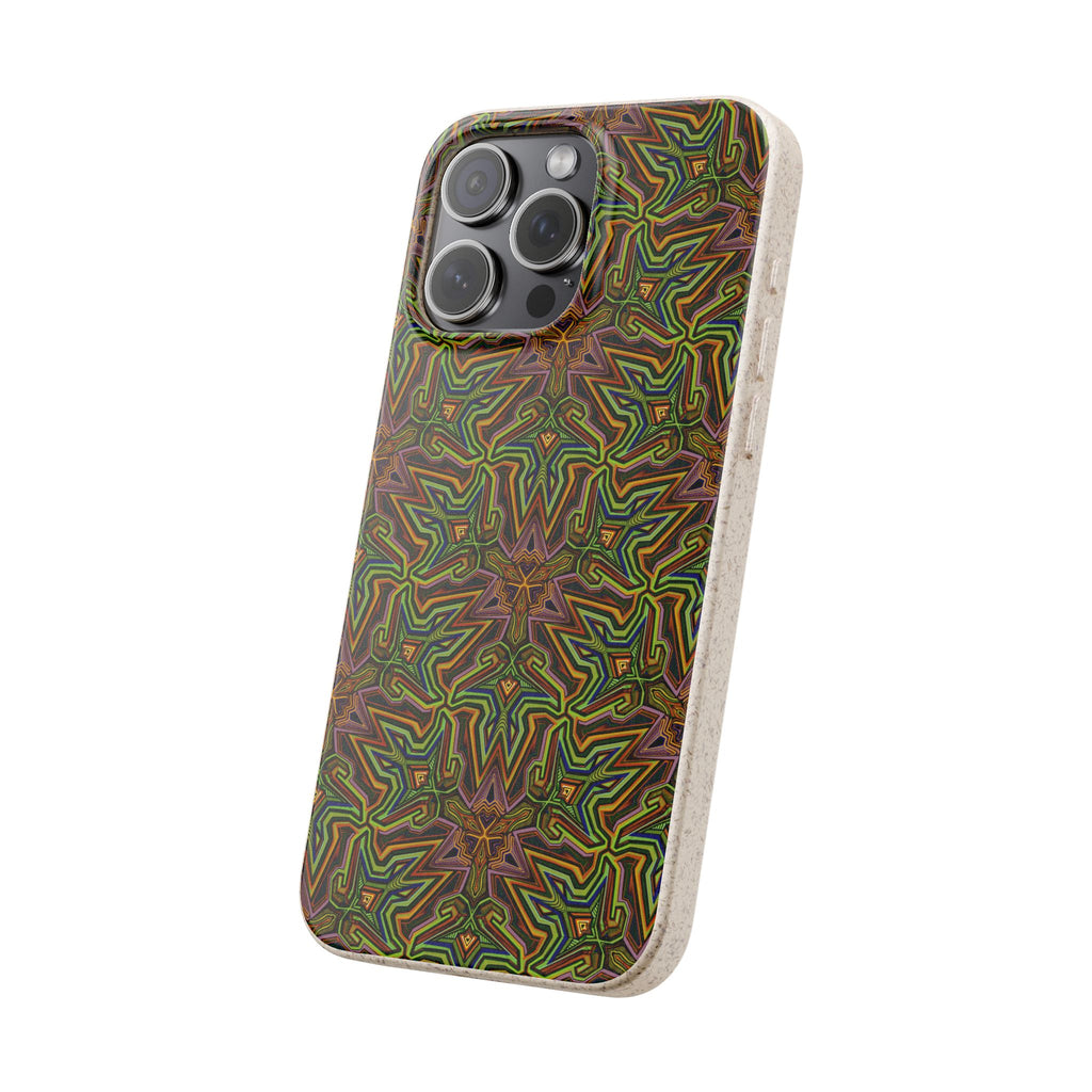 Biodegradable Phone Case — Earthy Green Kaleidoscope Pattern #c3