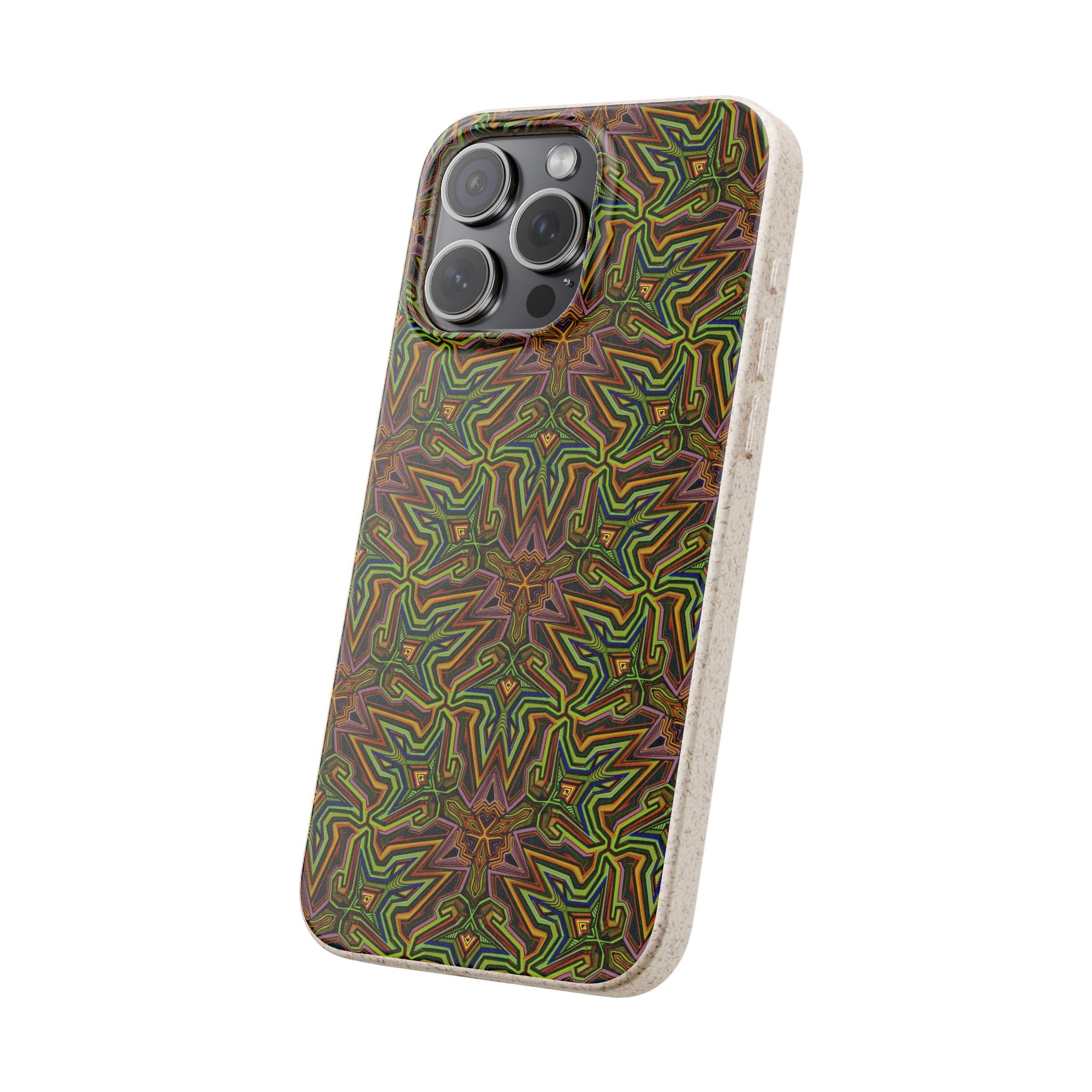 Biodegradable Phone Case — Earthy Green Kaleidoscope Pattern #c3