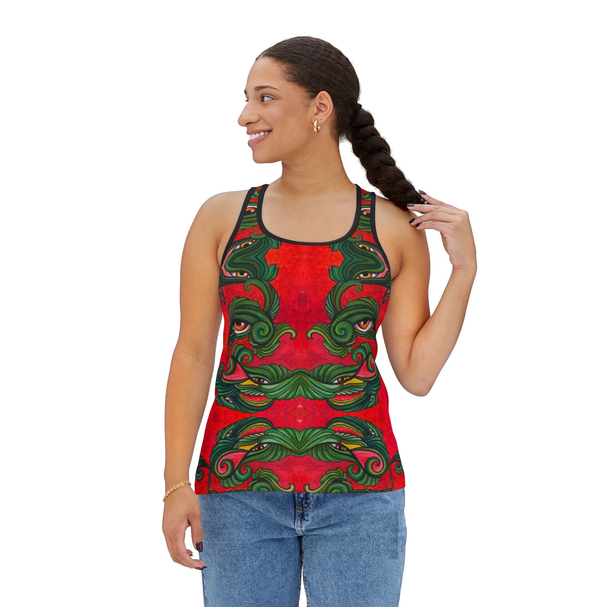 Women's Tank Top — Festive Green Swirl Face All-Over Print #jf88332